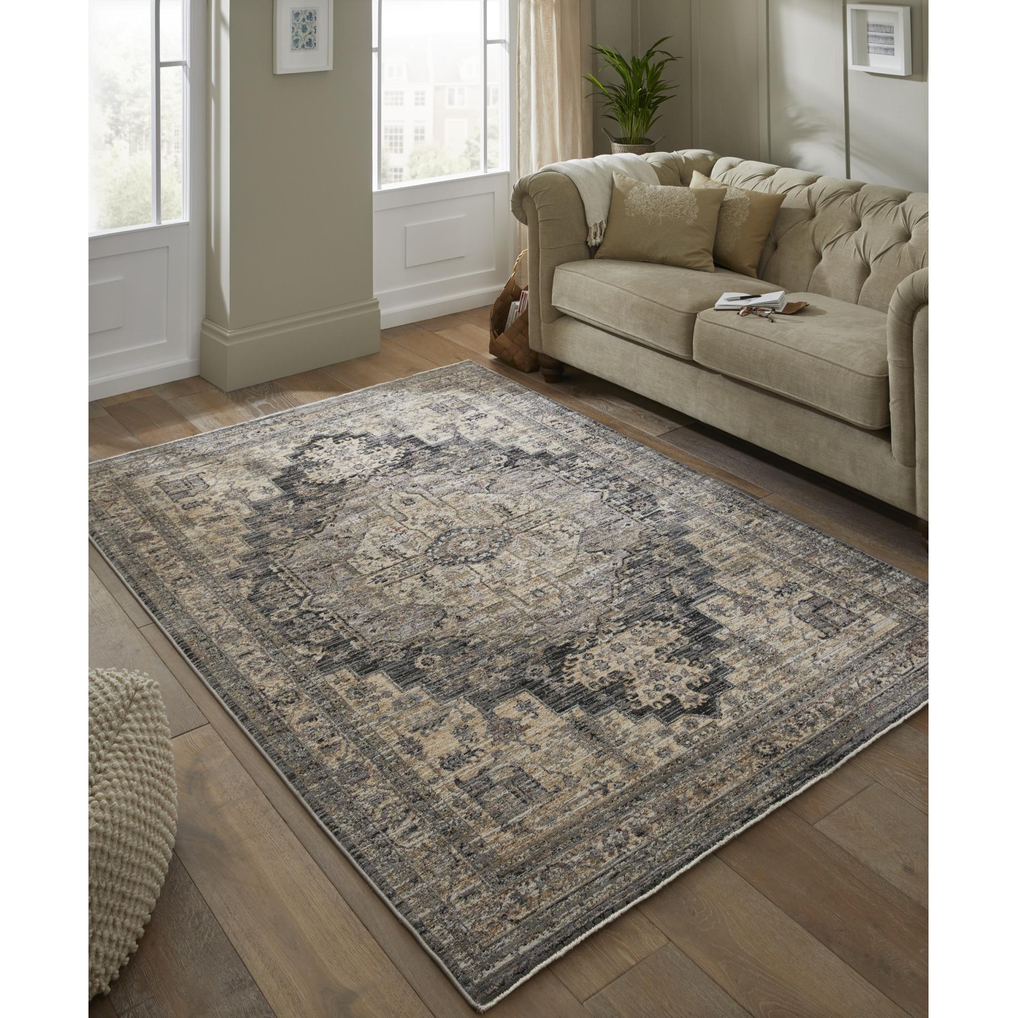 Legacy LEG01 Traditional Oriental Medallion Bordered Classic Rug in Charcoal Cream Medium 120x180 cm (4'x6')