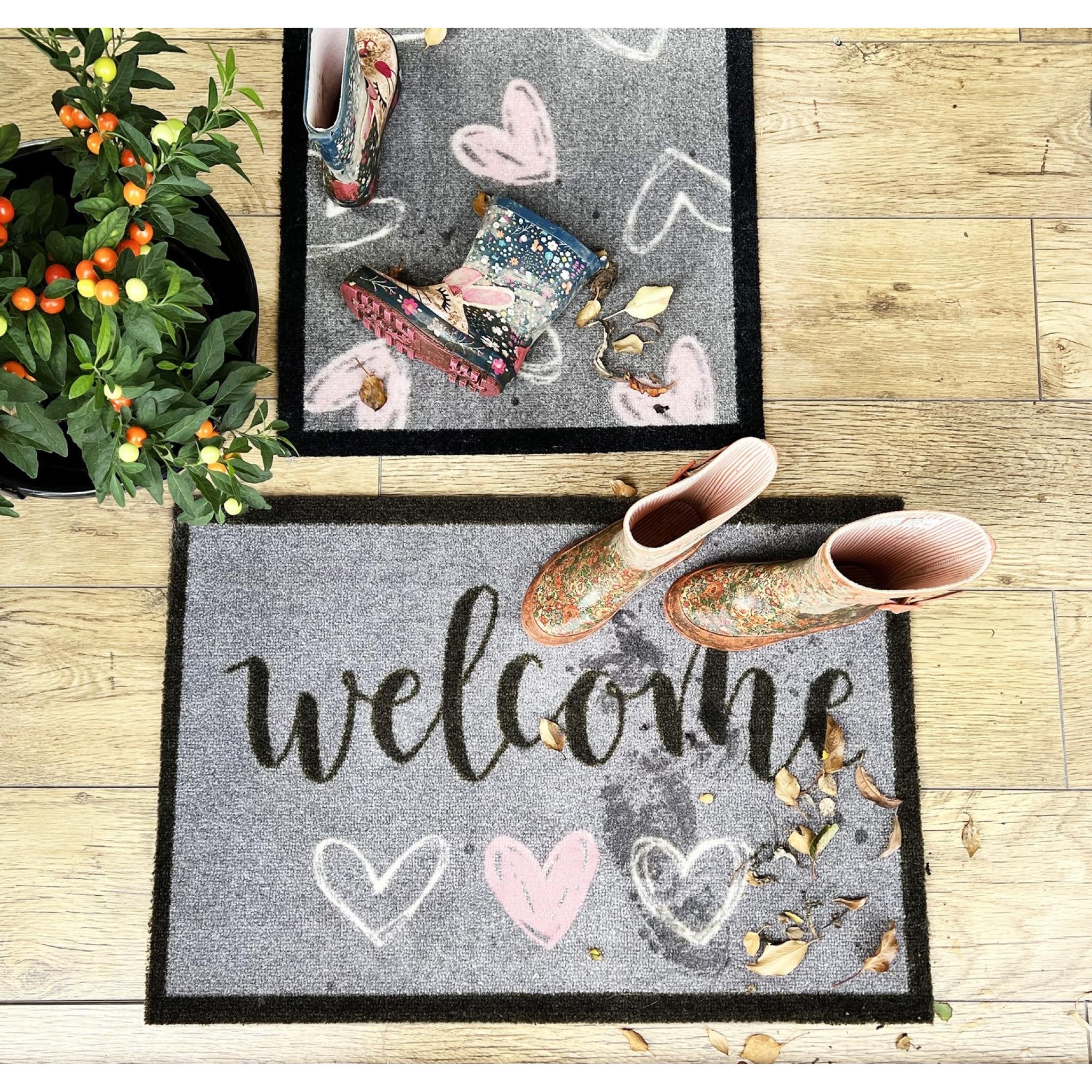 My Mat Nylon Indoor Pattern My Welcome Hearts Washable Non-Slip Entrance Rug or Runner Small 50 x 75 cm (2'x2'5")
