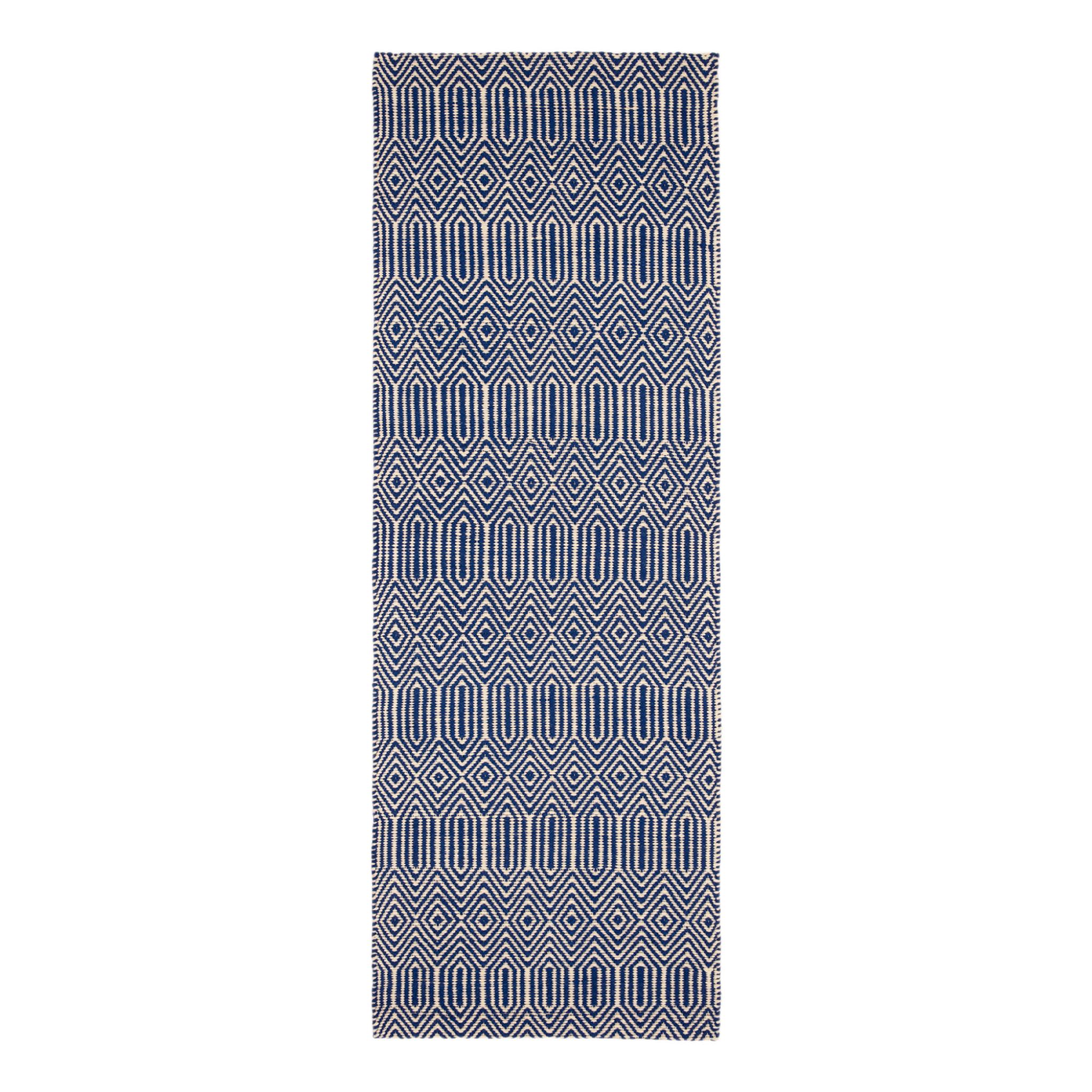 Sloan Geometric Ethnic Handmade Flatweave Wool Rug Hallway Runner Blue 66x200cm (2'1''x6'6'') Runner