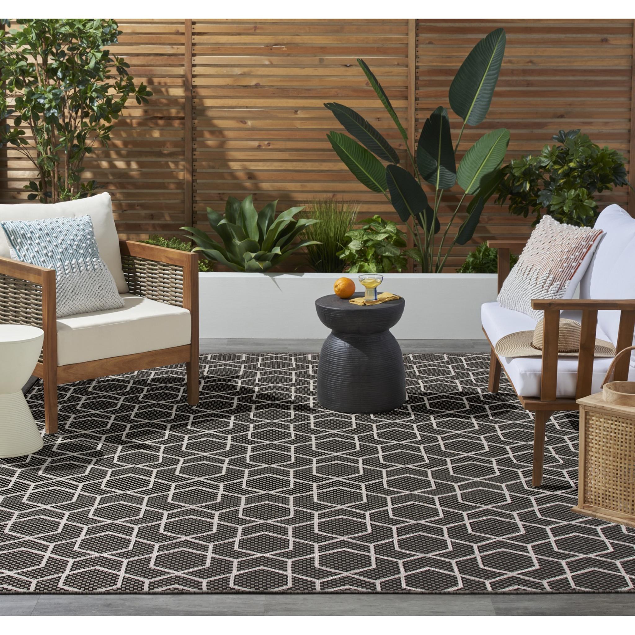 Horizon Indooor Outdoor Rug Modern Geometric Trellis HOZ01 Black Rug by Nourison Medium 152 x 213 cm (5'x7')