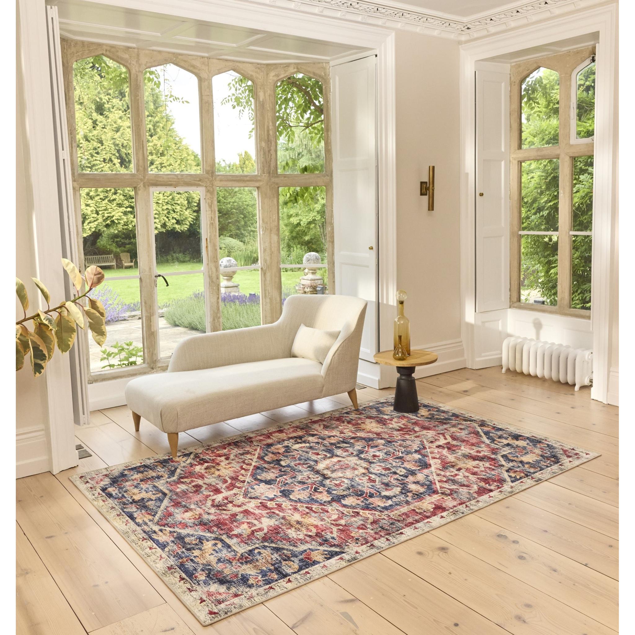 Hug Rug Eco-Washable Royal Heritage Non-Slip Rug in Navy Blue Red Medium 120x185 cm (4'x6'2")