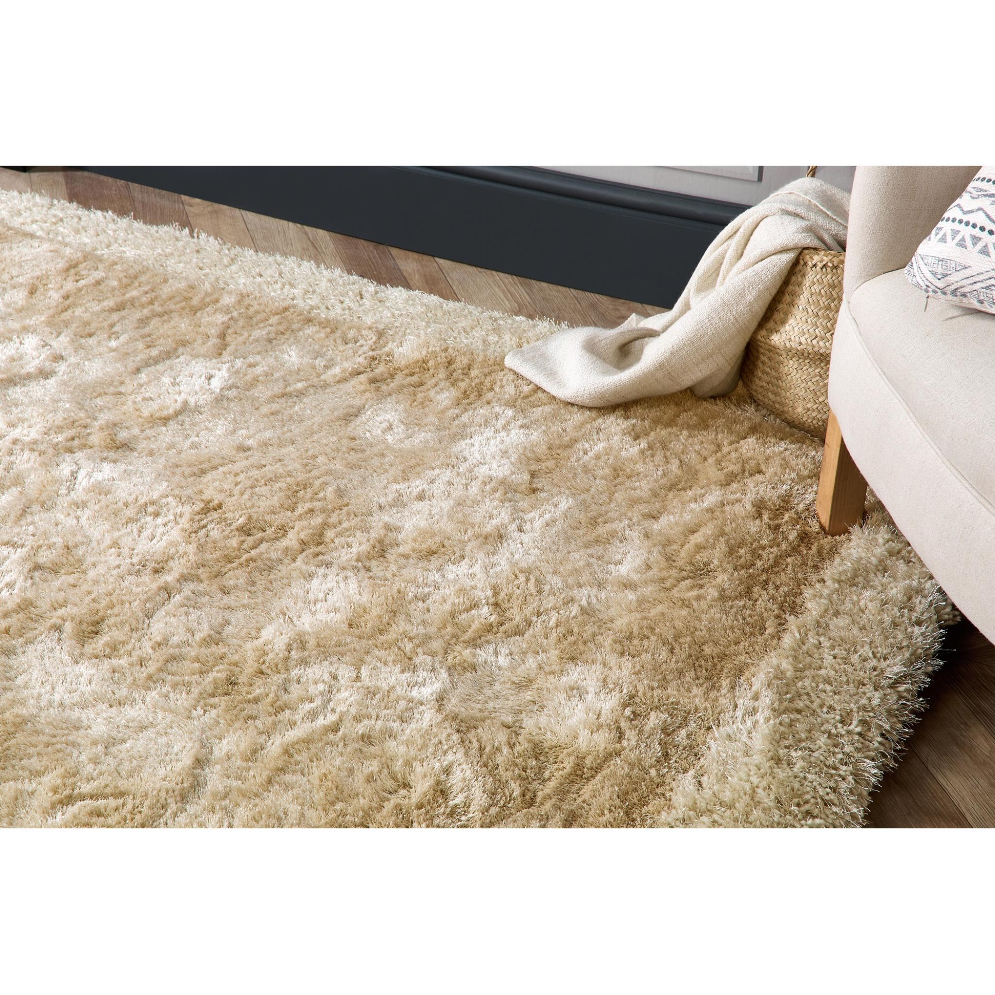 Origins Shimmer Silky Shaggy Hand Tufted Carpet Border Modern Soft Fluffy Shag Rug in Champagne Beige Large 160x230 cm (5'3"x7'7")