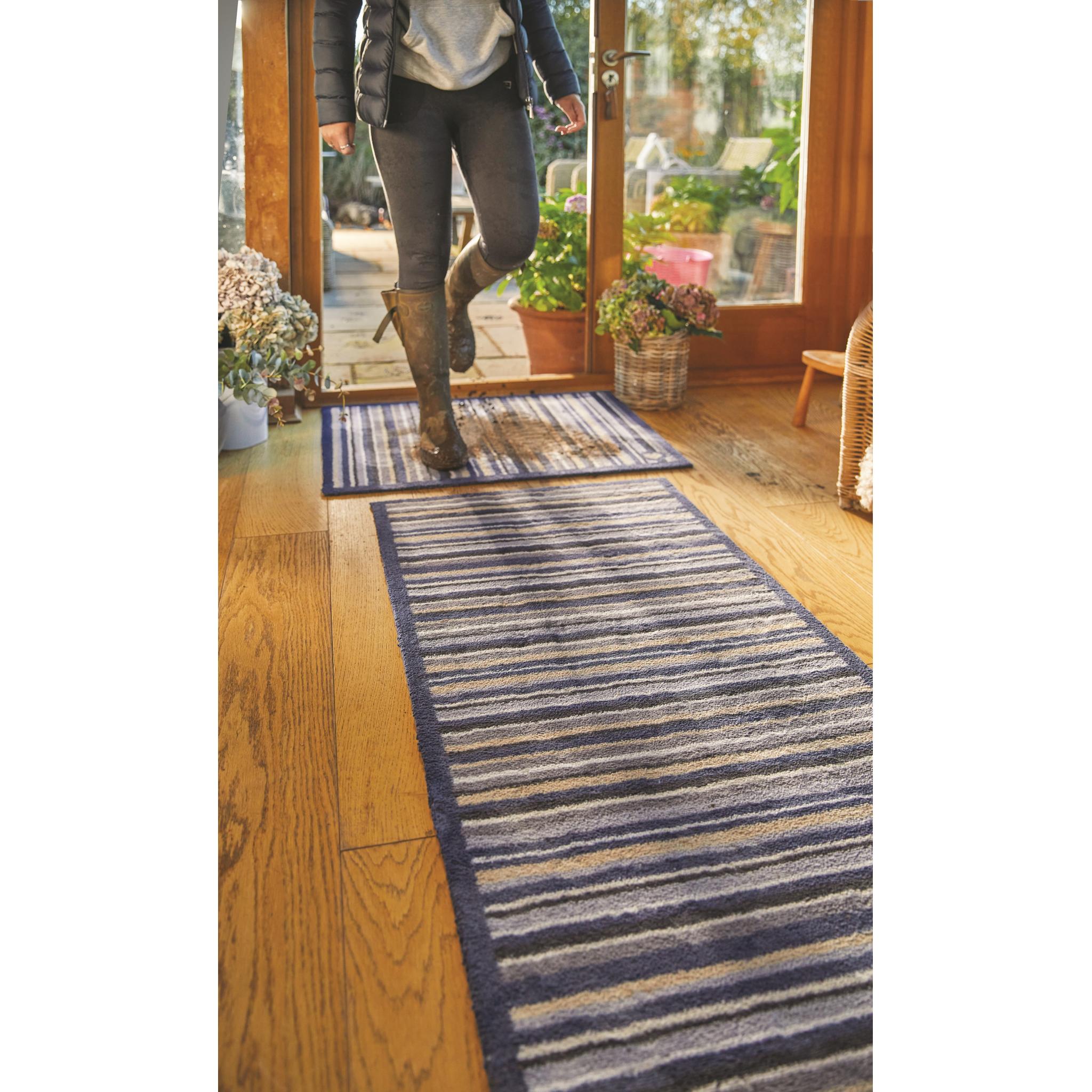 Hug Rug Stripe 88 Blue Grey Mat Home Entrance Hallway Runner Non-Slip Rug Runner 65x150 cm (2'1"x4'11")