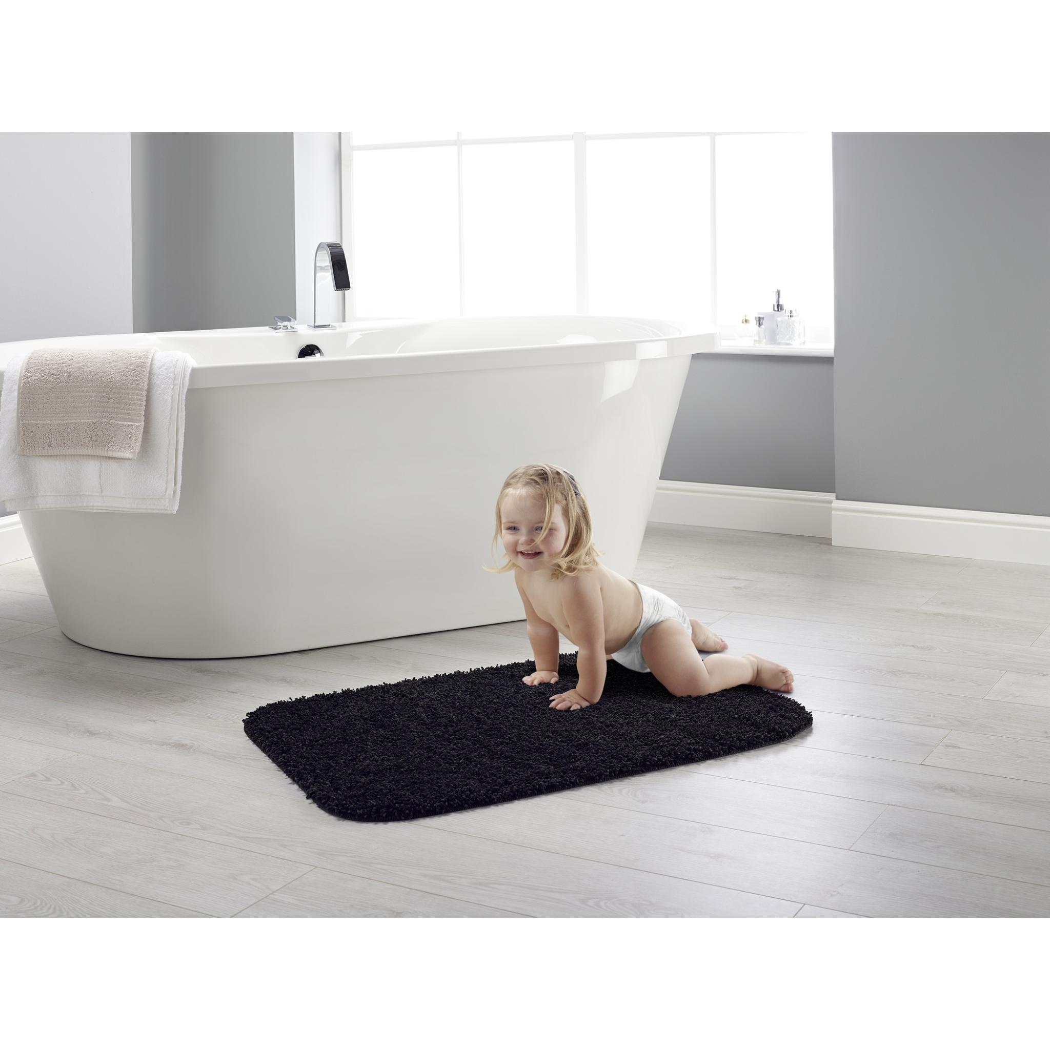 Buddy Bath Washable Shaggy Bathroom Toilet Mats Non-Slip Rug in Black Rectangle 50x80 cm