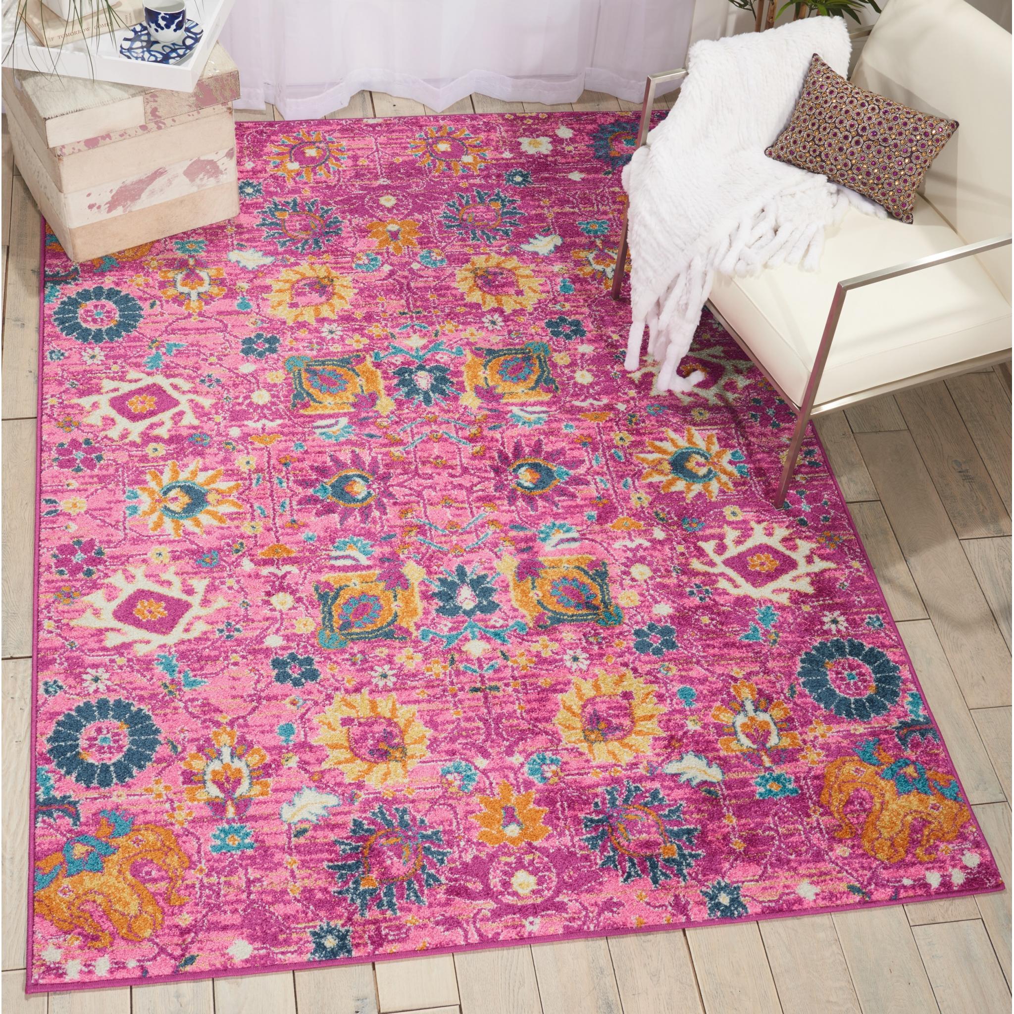 Nourison Passion PSN01 Floral Persian Rug in Fuchsia Medium 114x175 cm (4'x5'9'')