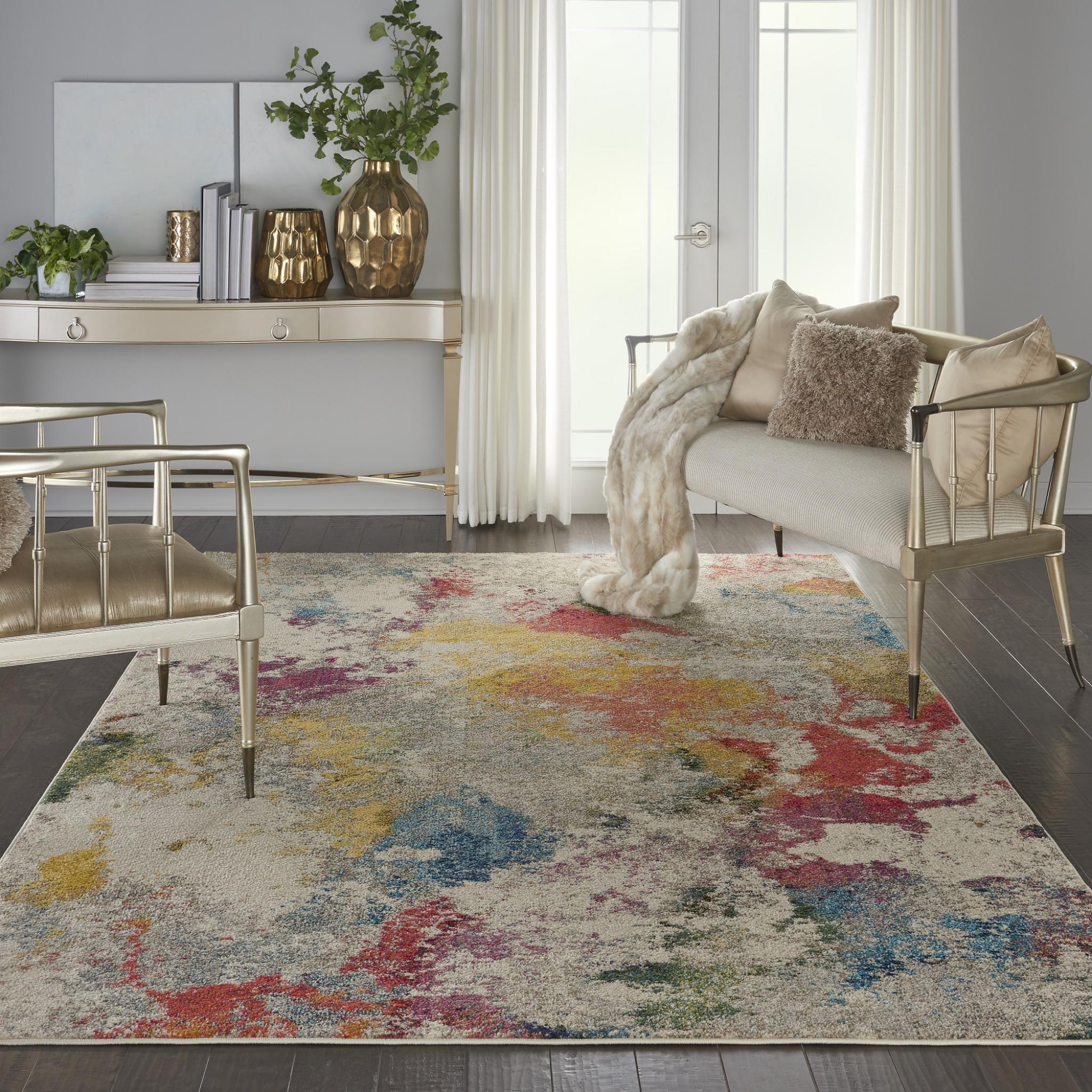 Celestial CES12 Modern Abstract Pictorial Ivory Multicolour Rug by Nourison Medium 119x180 cm (3'11"x5'11")
