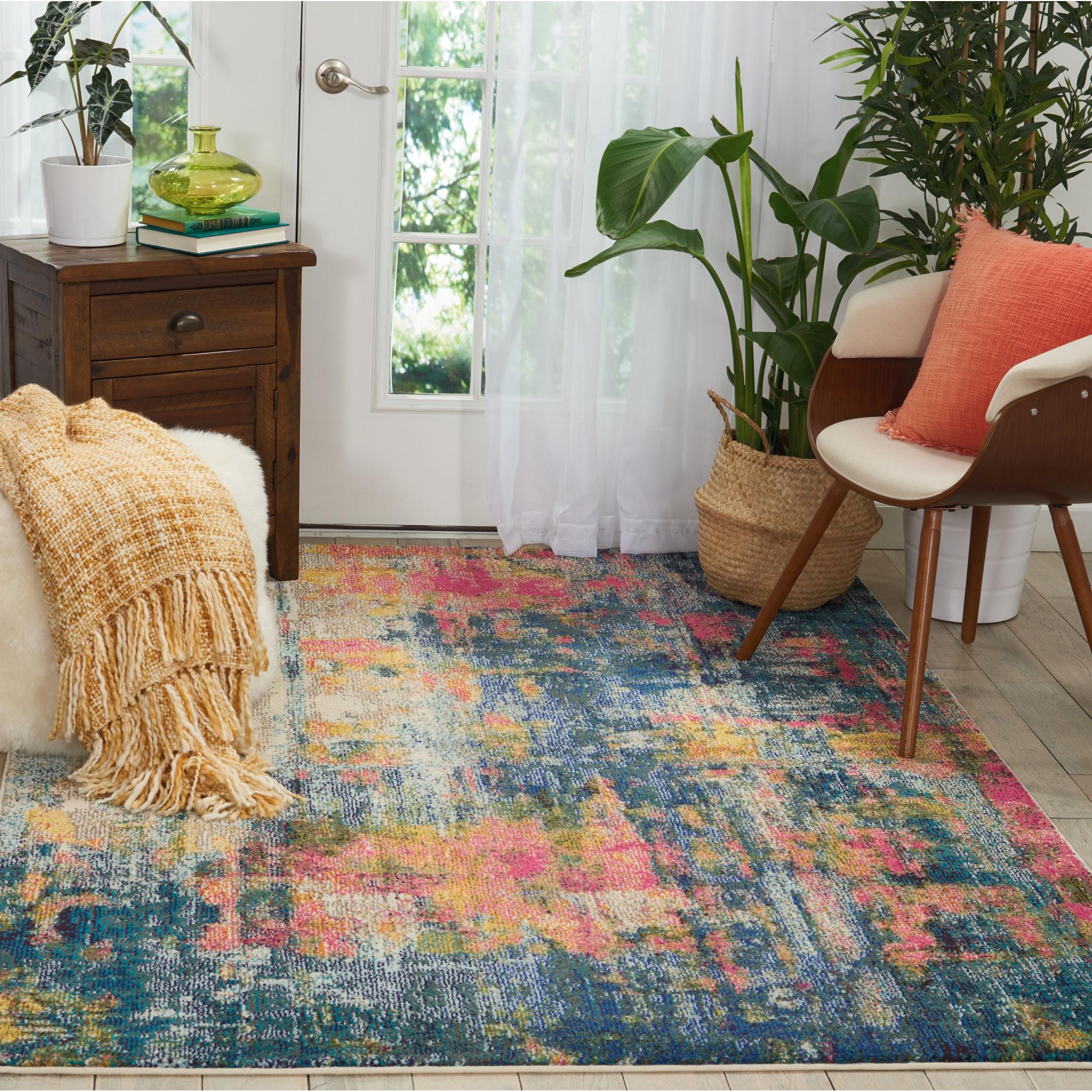 Celestial CES09 Modern Abstract Pictorial Blue Yellow Rug by Nourison Medium 119x180 cm (3'11"x5'11")