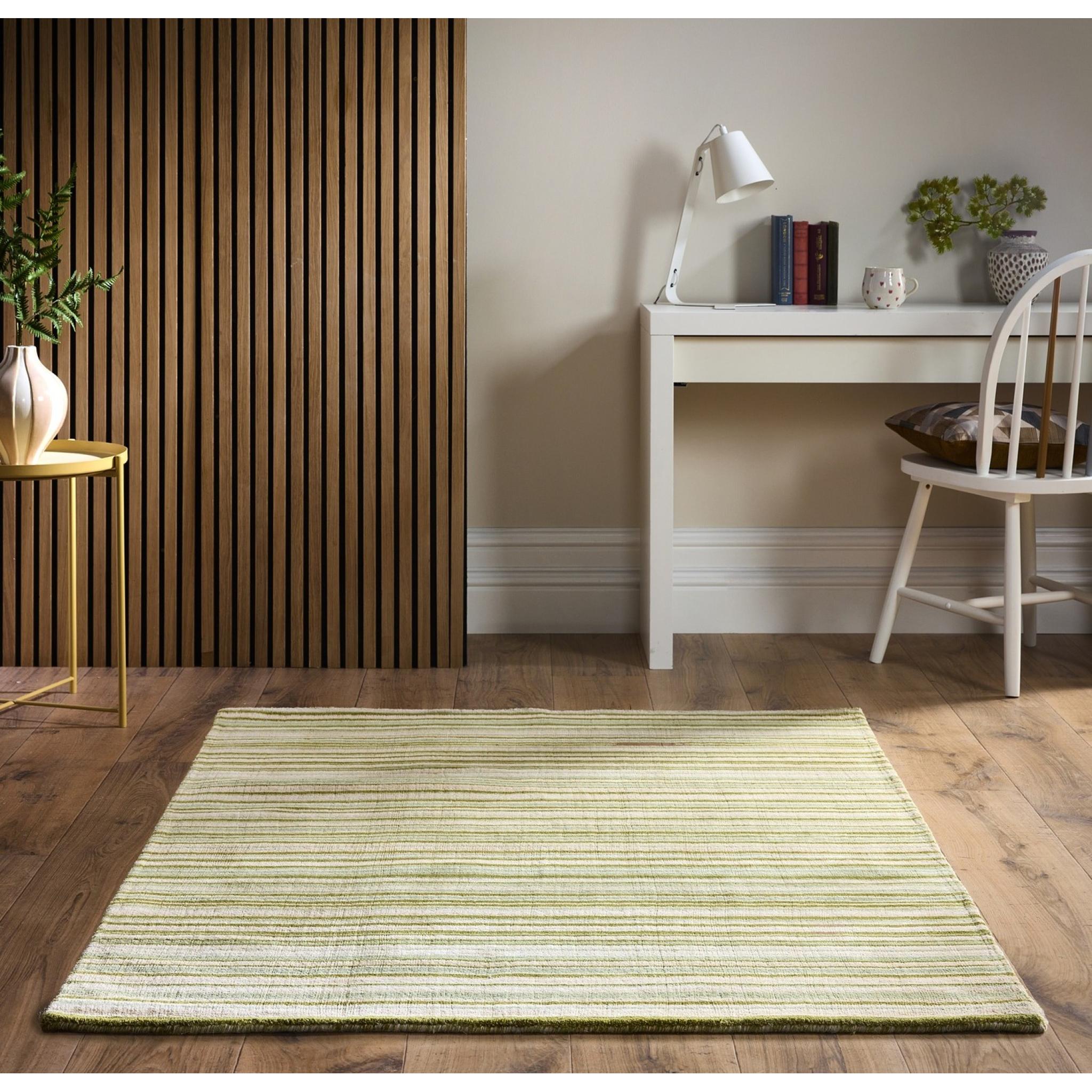 Origins Fine Stripes Hand Loom Woven Wool Rug Halway in Green Large 160x230 cm (5'3"x7'7")