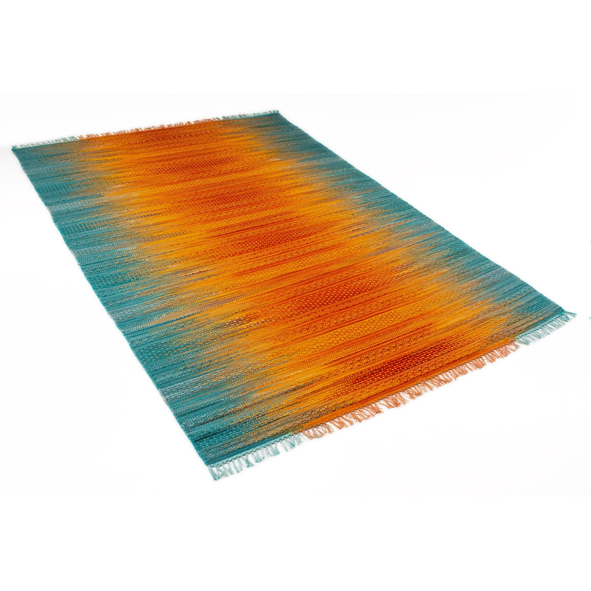 Fusion Hand Knotted Kilim Wool Fringed Rug in Wild Fire Red Blue Multi Extra Large 200 x 290 cm