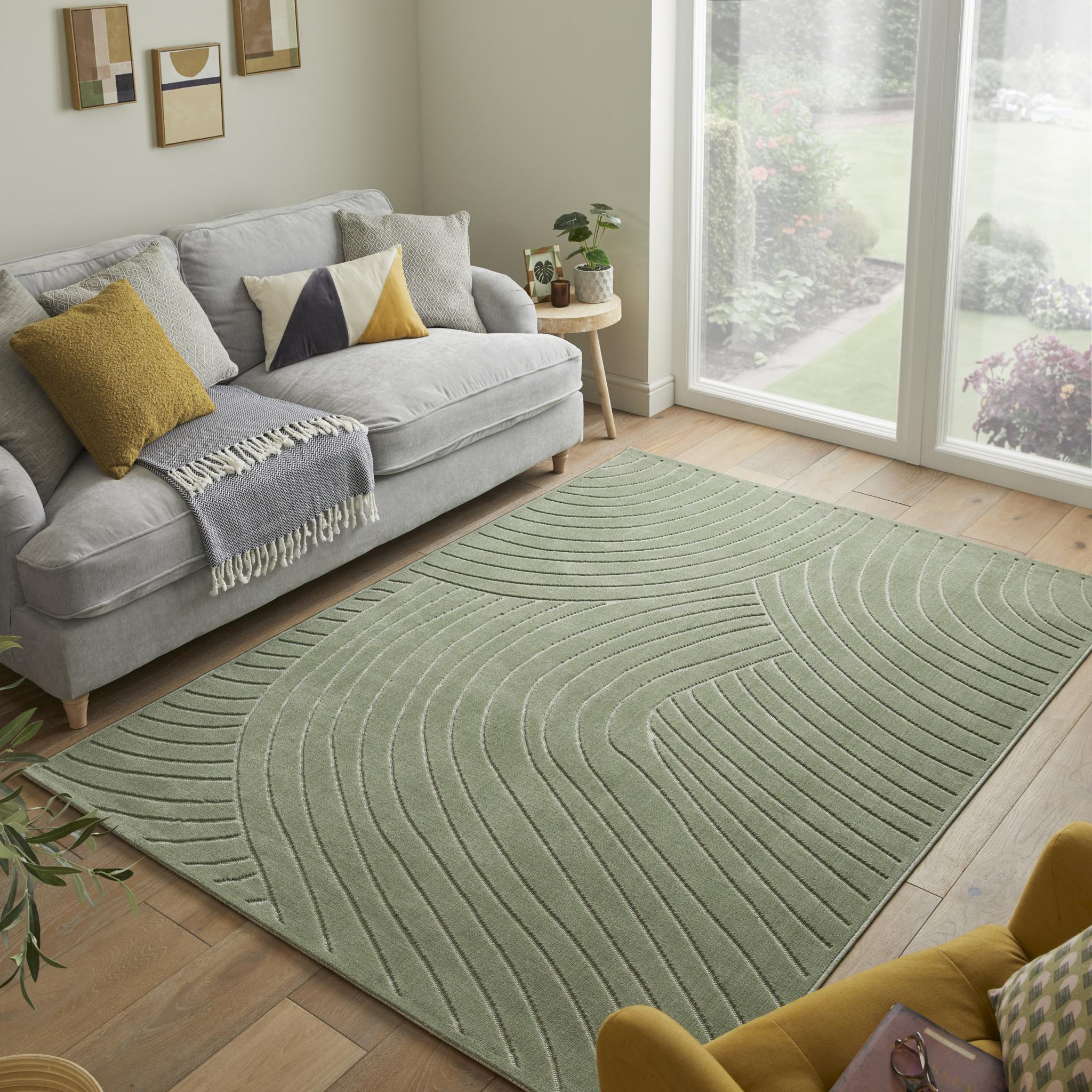 Maze MAZ105 Green Plain Geometric Rug by Concept Looms Small 80x150 cm (2'6"x5')
