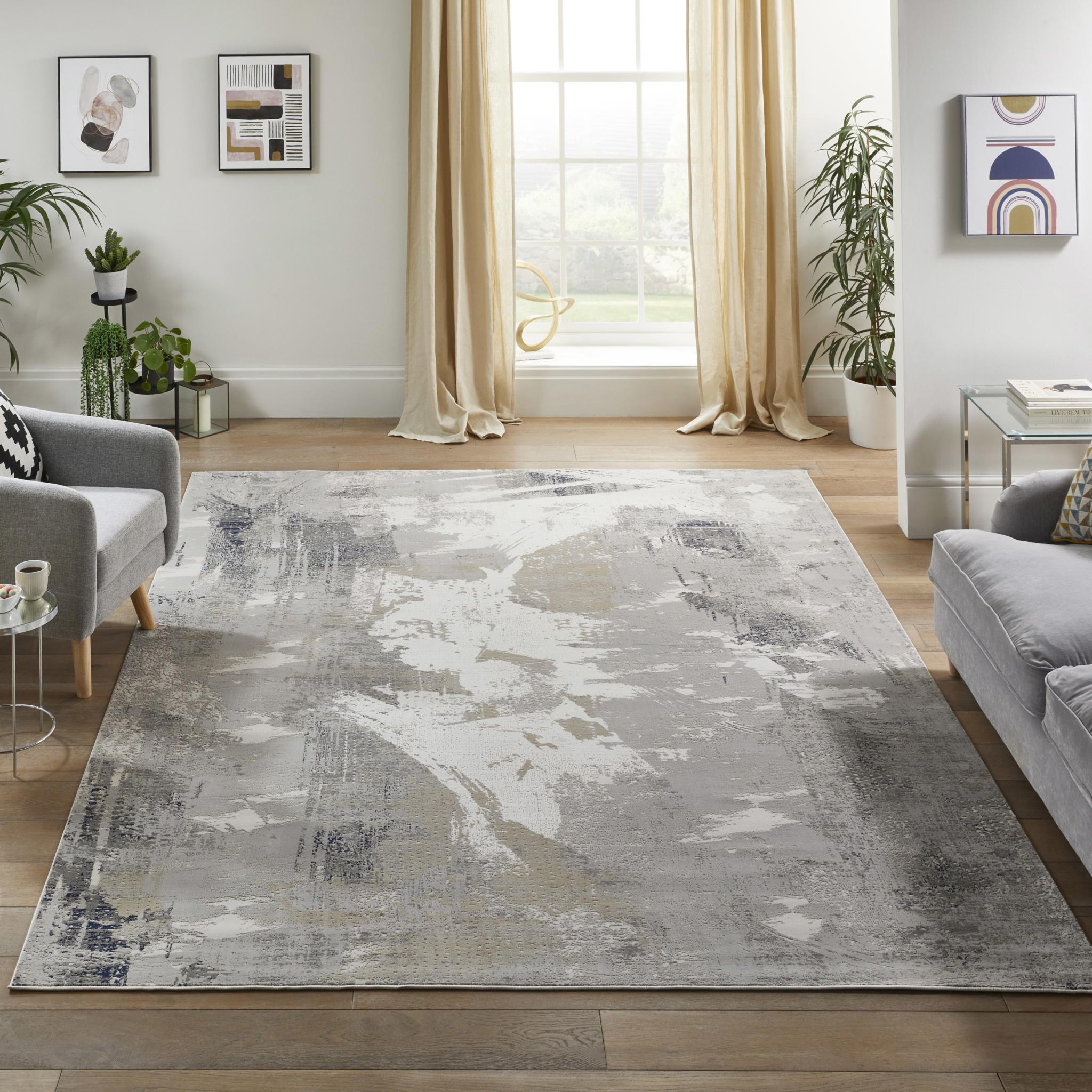 Skyline SK103 Modern Abstract Pictorial Rug in Ivory Navy Small 80x150 cm (2'6"x5')