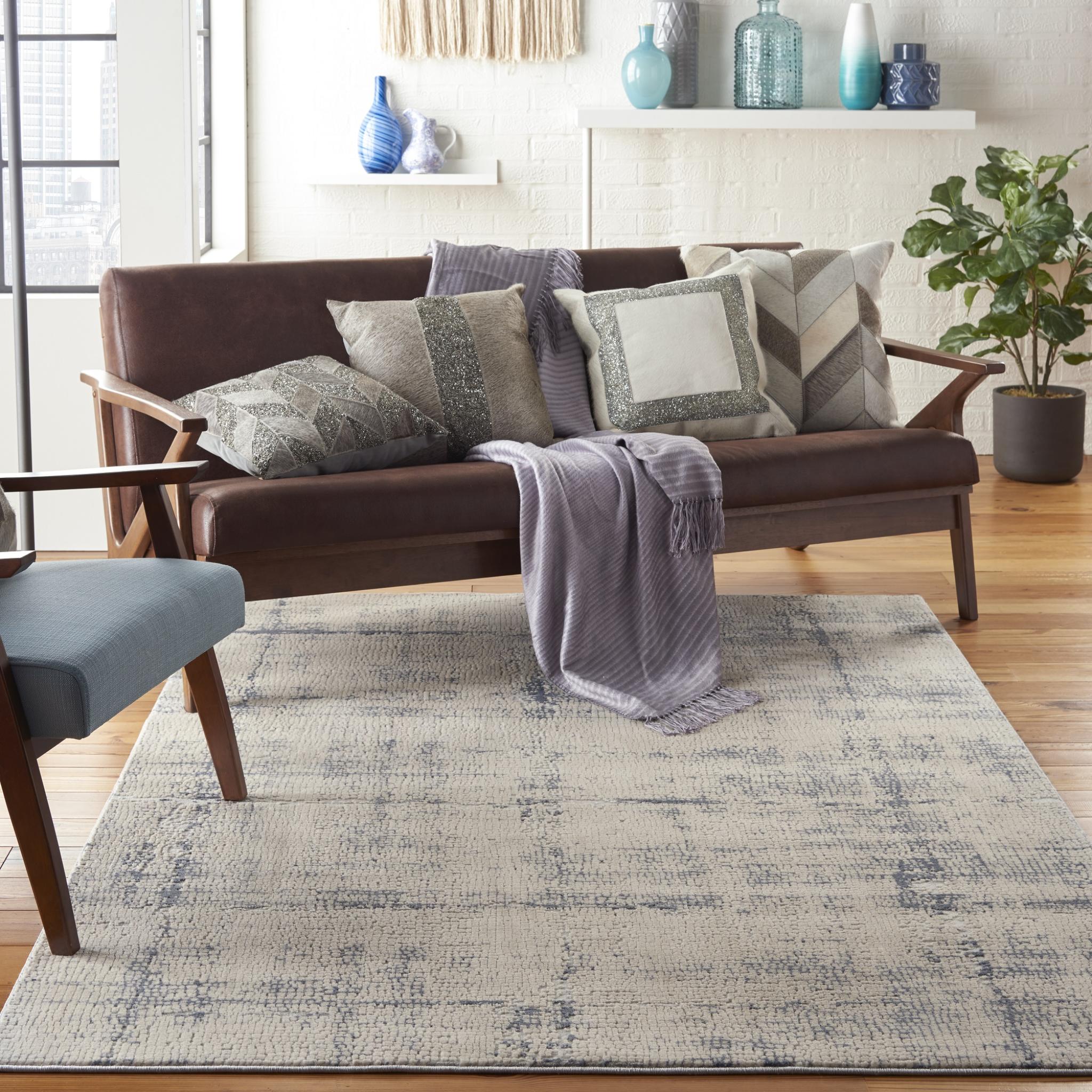 Rustic Textures RUS06 Modern Abstract Rug in Ivory Blue Medium 120x180 cm (4'x5'11'')