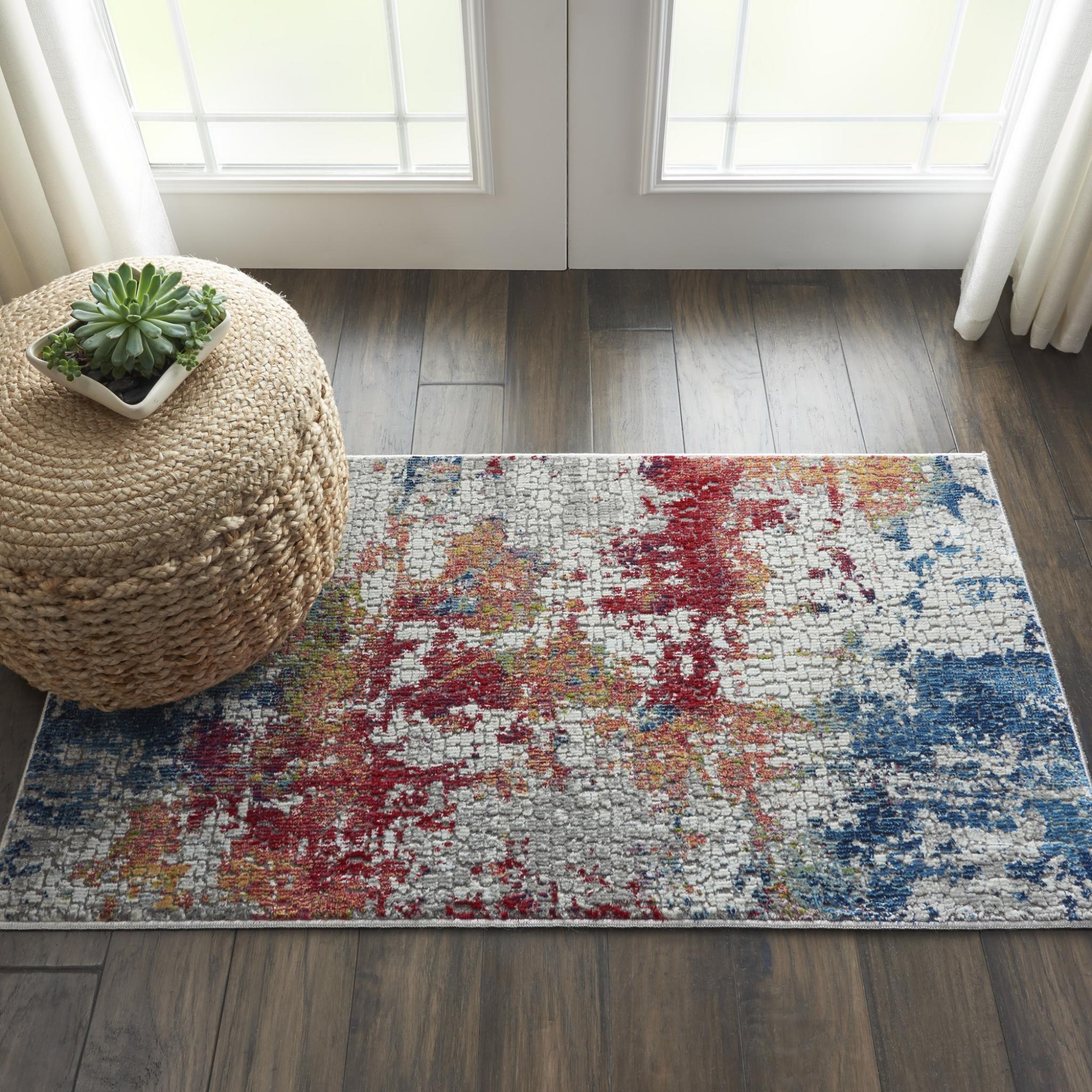 Nourison Ankara Global ANR10 Modern Abstract Silky Rug in Multi Colours Small 61x122 cm (2'x4')