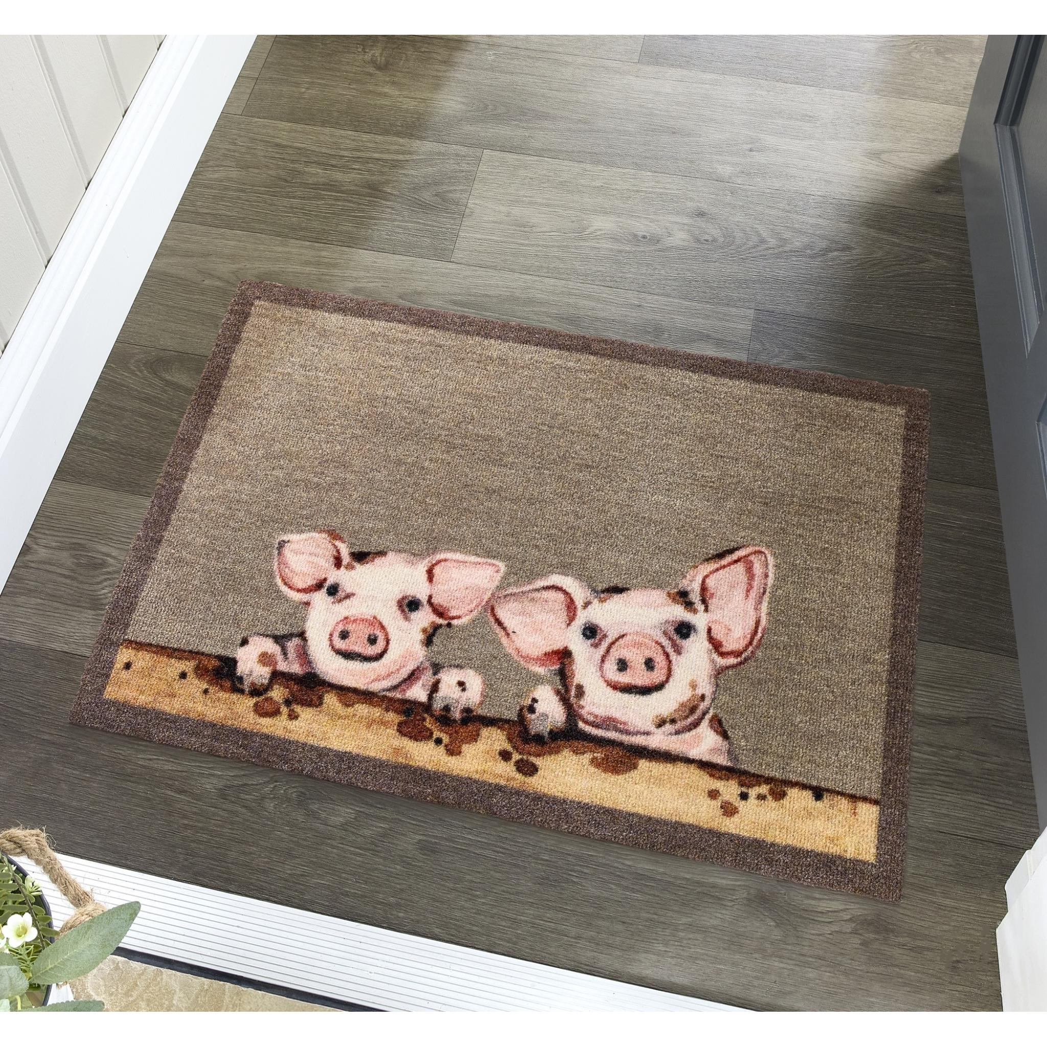My Mat Nylon Indoor Pattern My Piglets Washable Non-Slip Entrance Rug in 50 x 75 cm