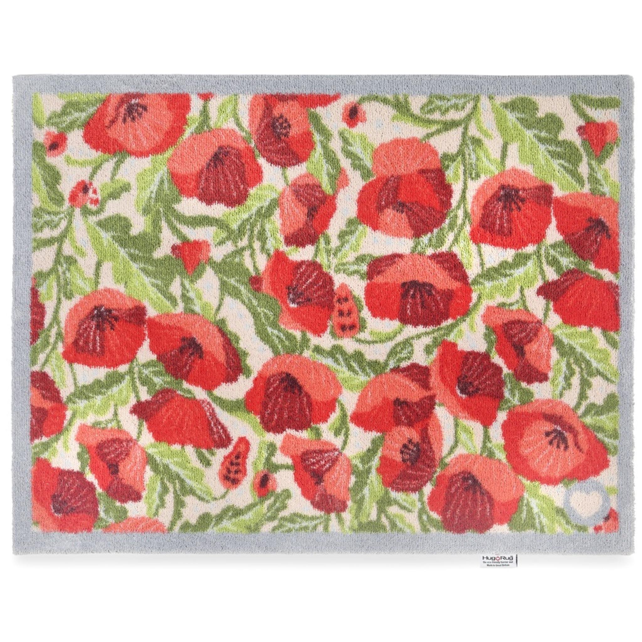 Hug Rug Poppies Galore Floral Soft Red Beige Grey Home Entryway Doormat Rug 65x85 cm (2'1"x2'9")