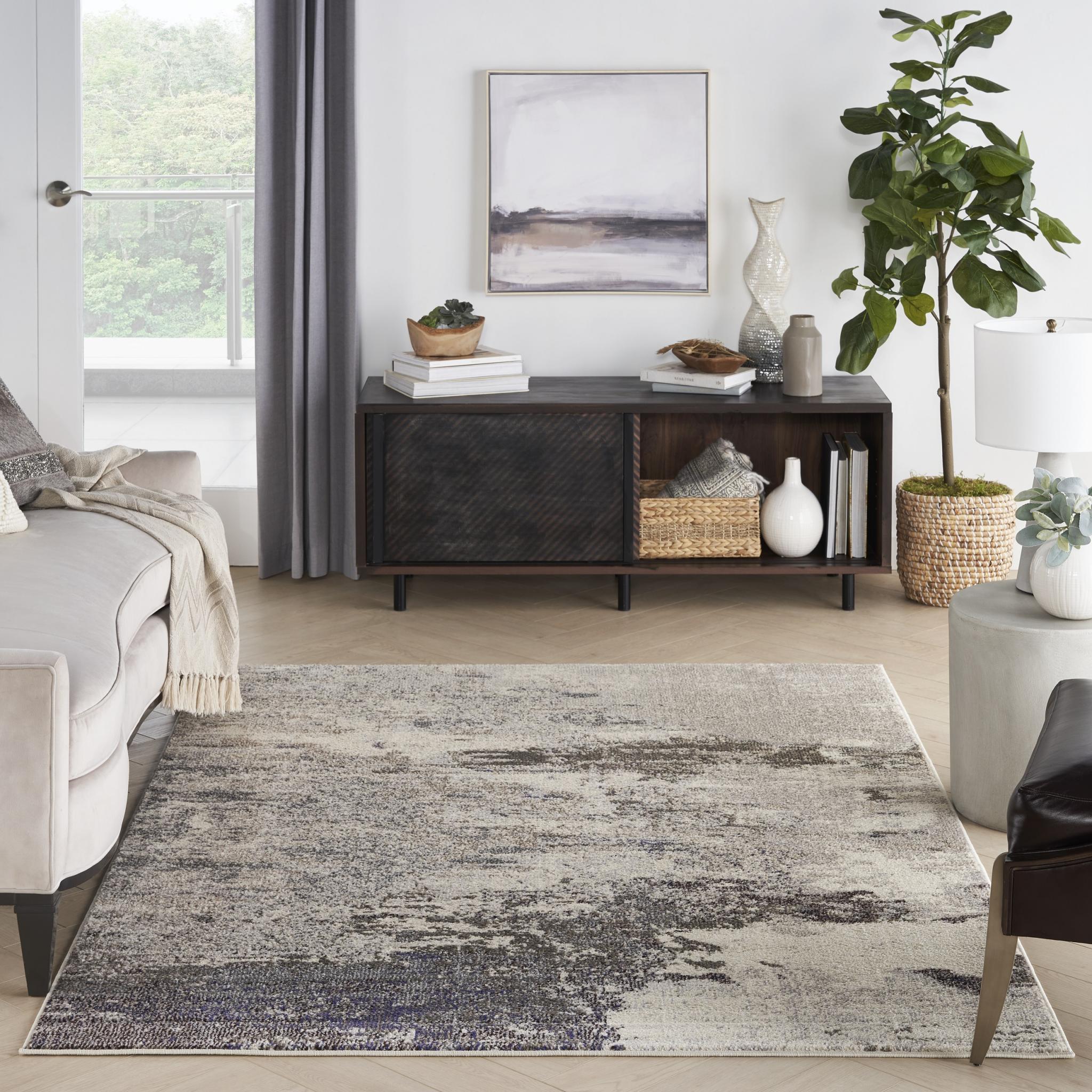 Celestial CES02 Modern Abstract Ivory Grey Rug by Nourison Medium 119x180 cm (3'11"x5'11")