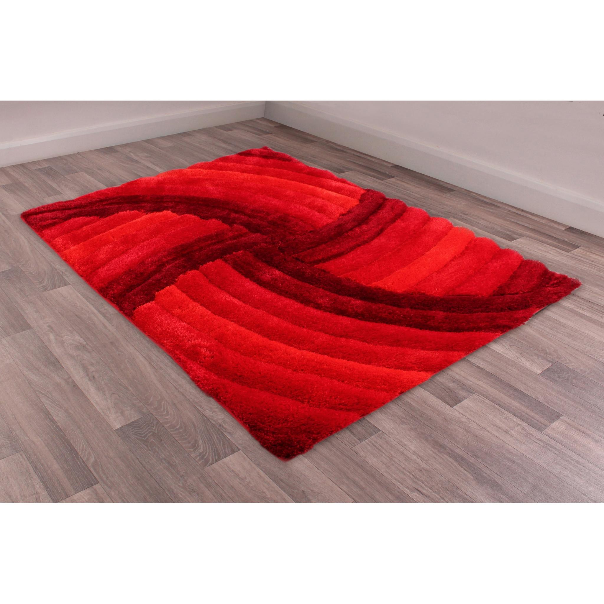 Modern 3D Carved Mumbai Soft Fluffy Shaggy Rug Red 60x110cm (2'x3'7")