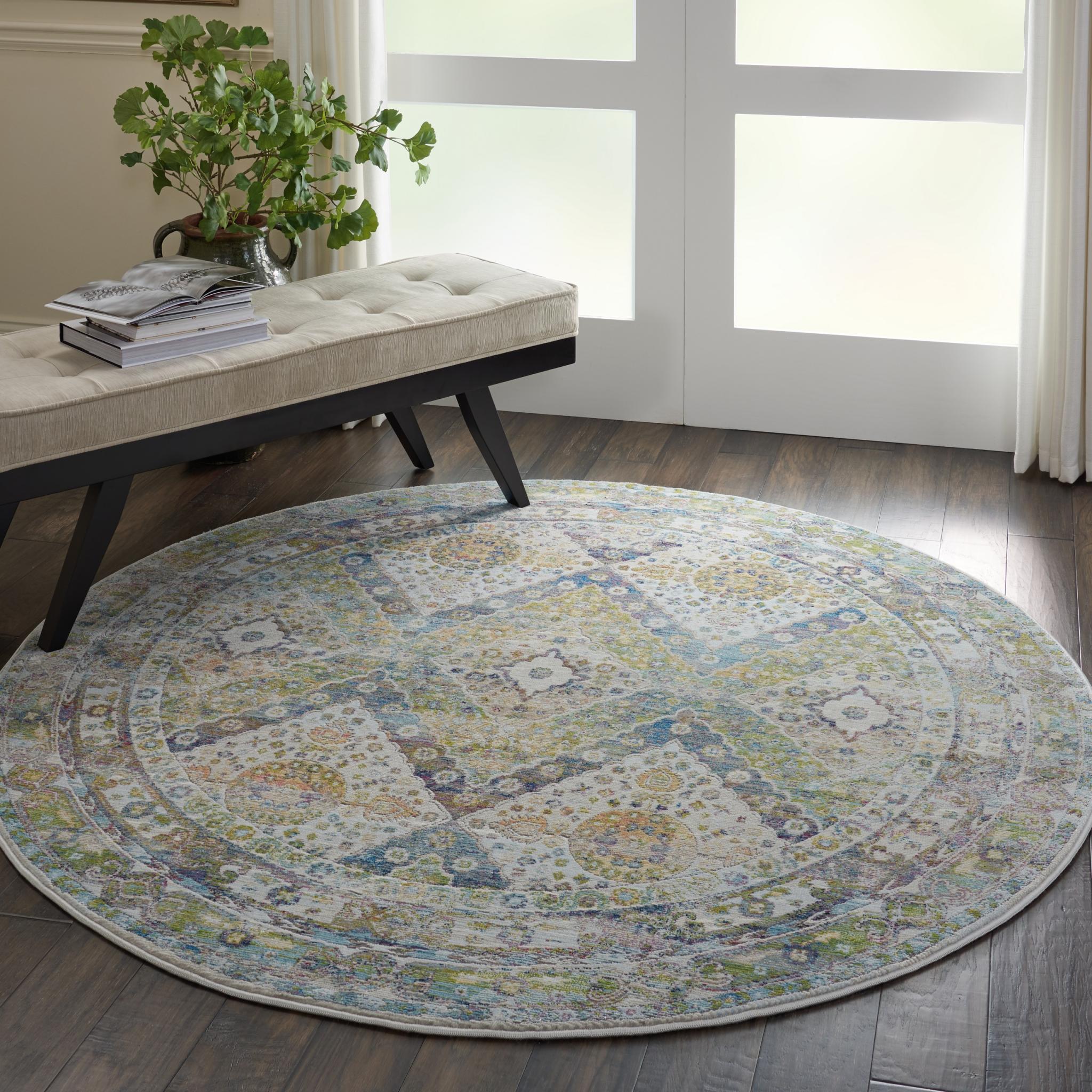 Nourison Ankara Vintage Antique Traditional ANR07 Rug Runner Round in Blue Green 183x183 cm (6'x6') Round