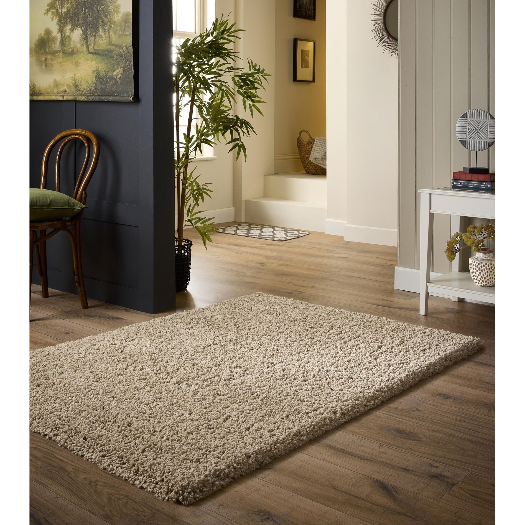 Hadley Rug Modern Plain Shaggy Thick Soft Fluffy Beige Rug by Origins Small 80x150 cm (2'6"x5')