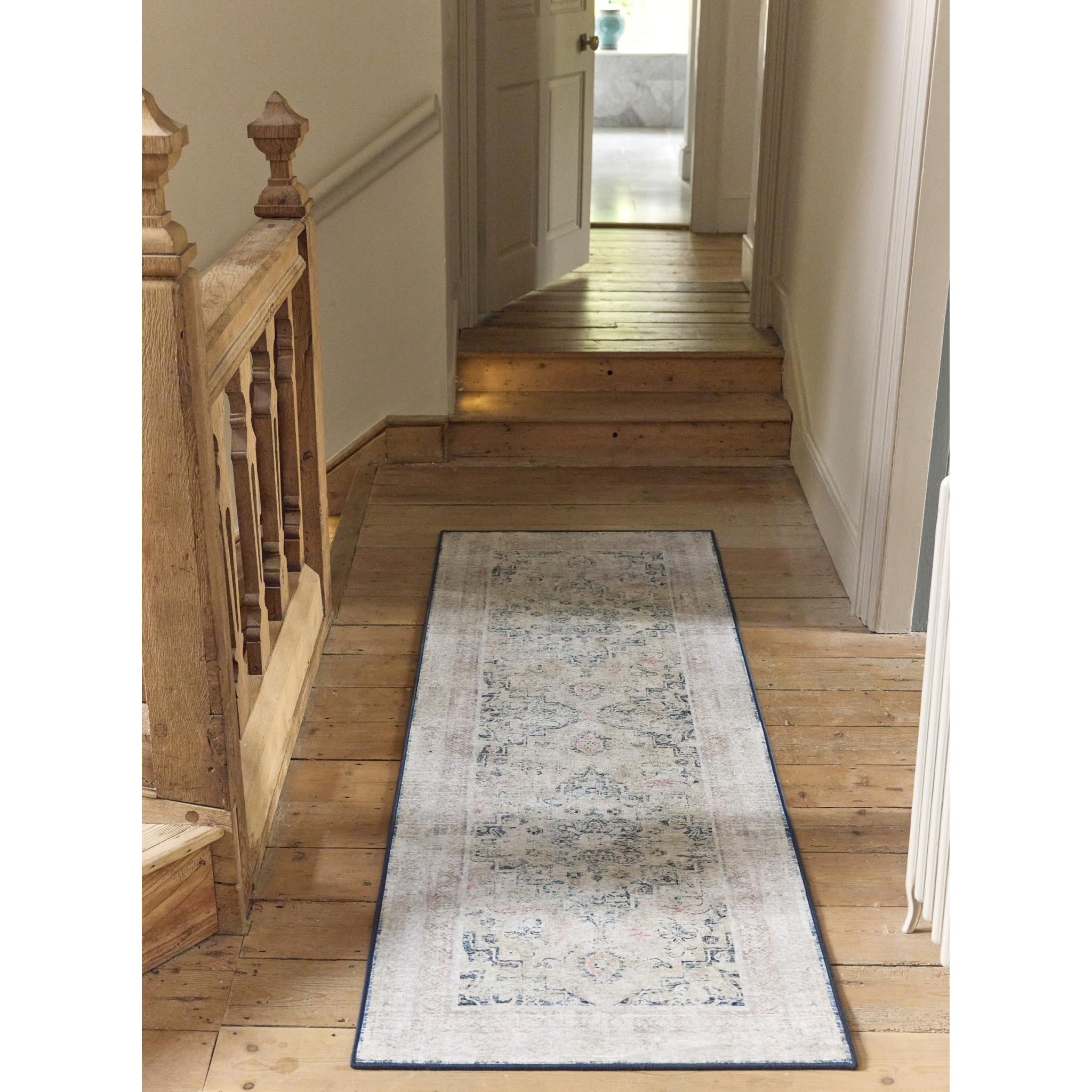 Hug Rug Eco-Washable Traditional Classical Non-Slip Rug in Blue Runner 75x220 cm (2'5"x7'3")
