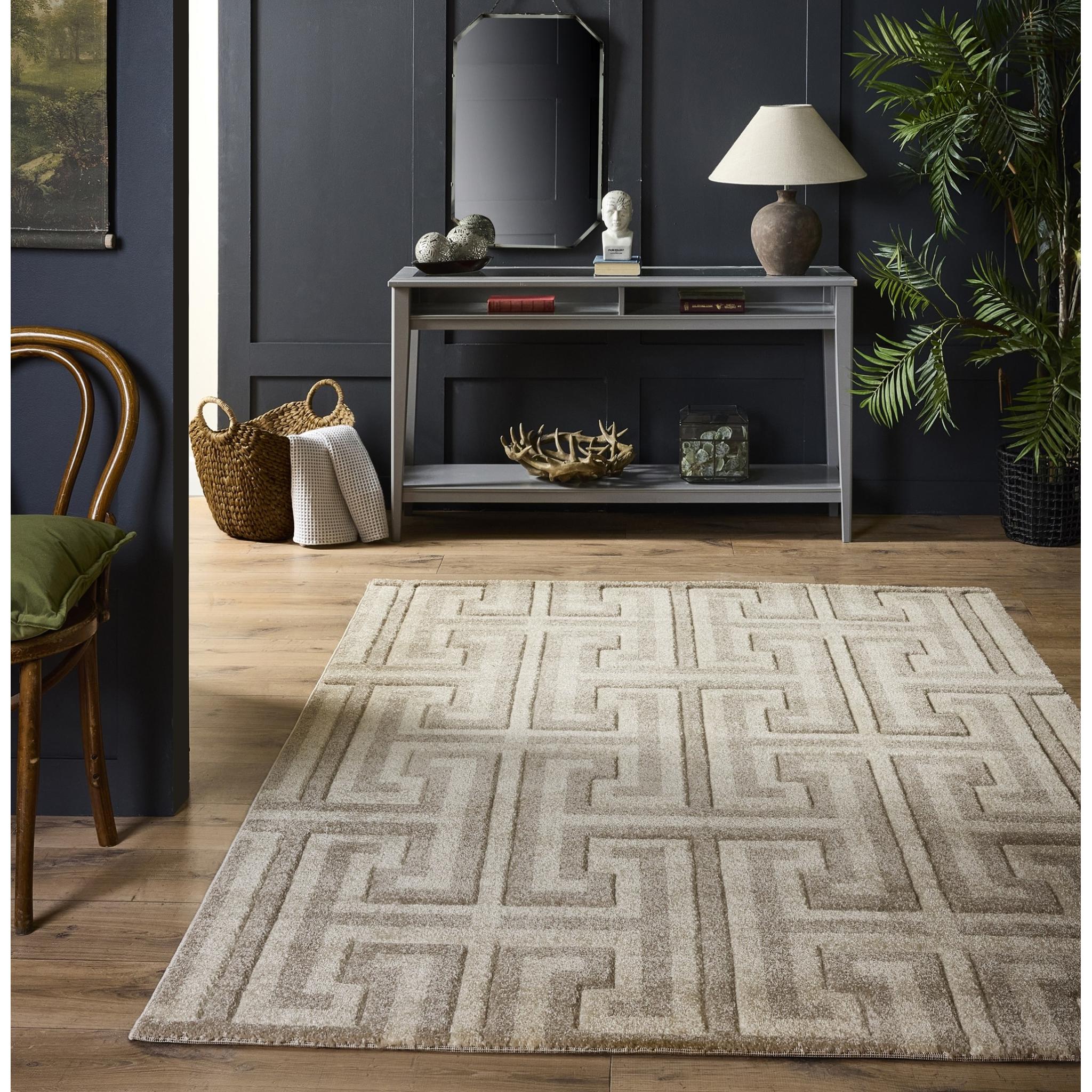 Origins Elegant Greek Key Geometric Rug in Taupe/Beige Small 80x150 cm (2'6"x5')