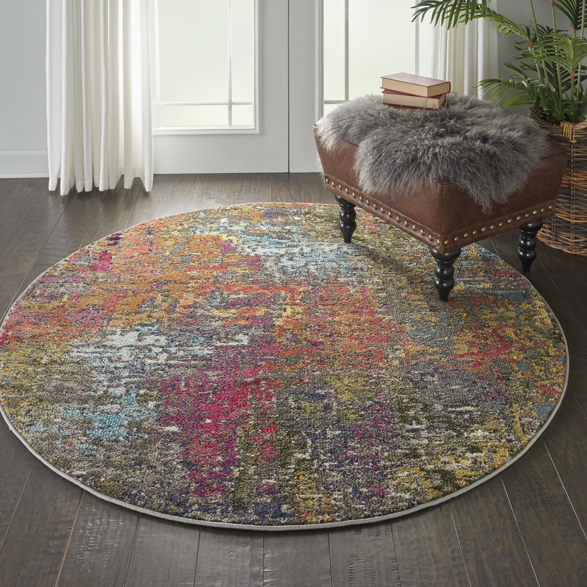 Celestial CES14 Sunset Modern Abstract Multicolour Rug by Nourison Round 122x122 cm (4'x4')