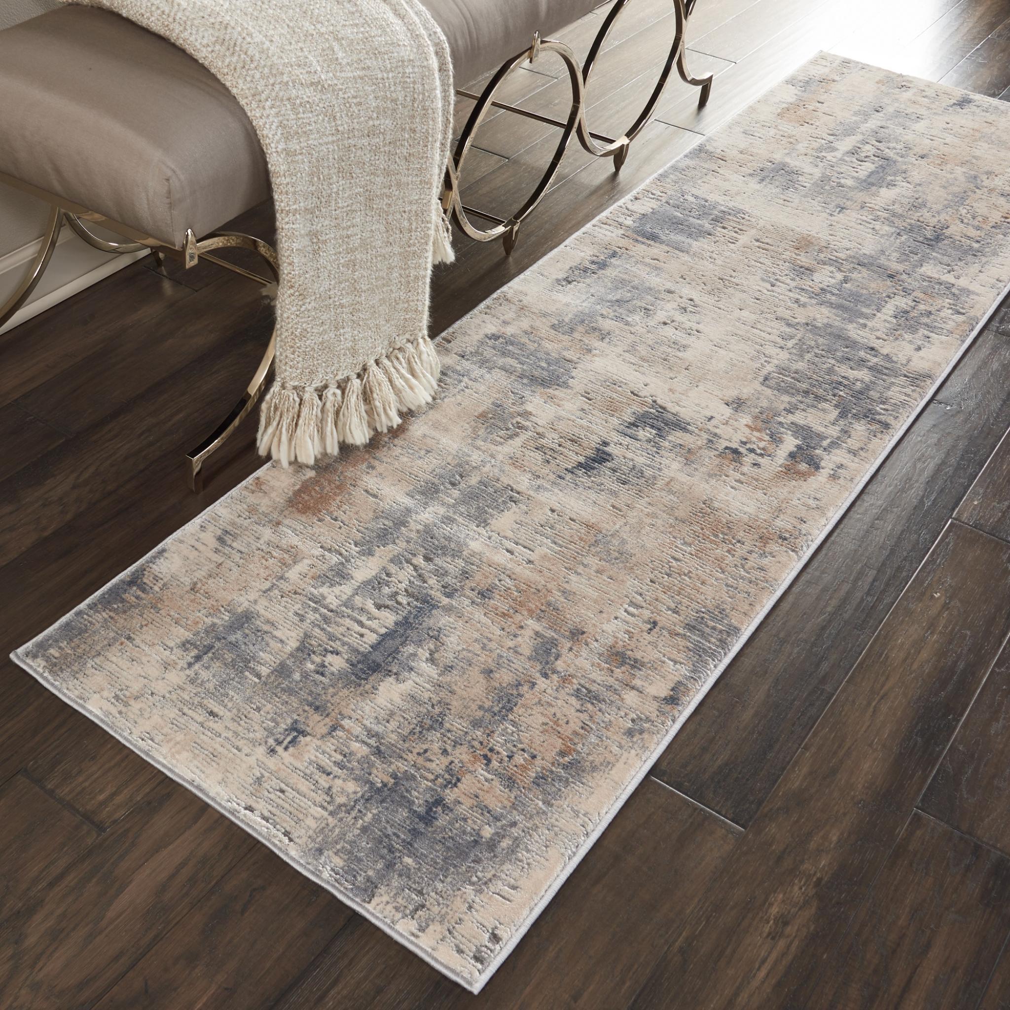 Rustic Textures RUS05 Modern Abstract Rug in Beige Grey Runner 66x236 cm (2'2''x7'6'')