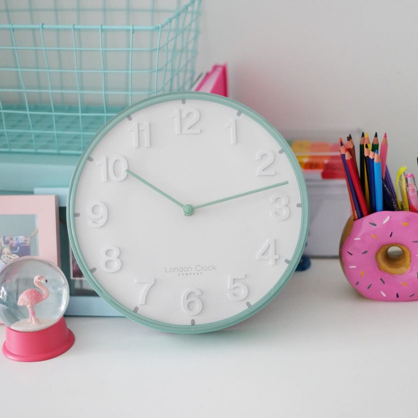 London Clock Company Deep Plastic Round Duck Egg Blue Wall Clock