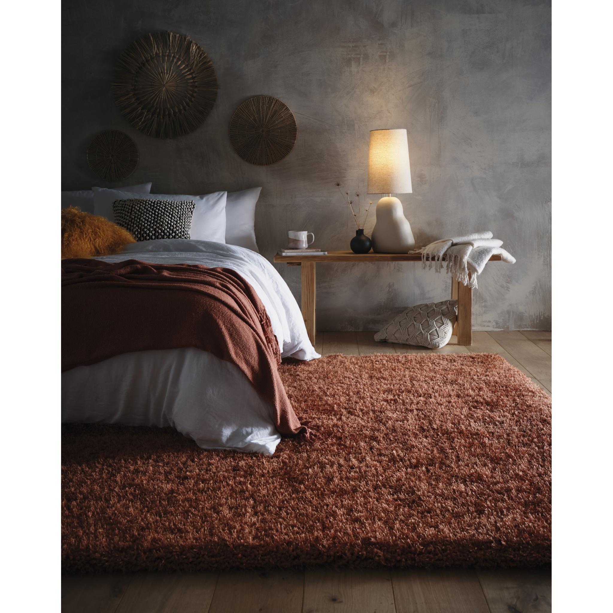 Chicago Shaggy Modern Plain Rug Hallway Runner Round Rug in Rust Orange Large 140x200 cm (4'8"x6'7")