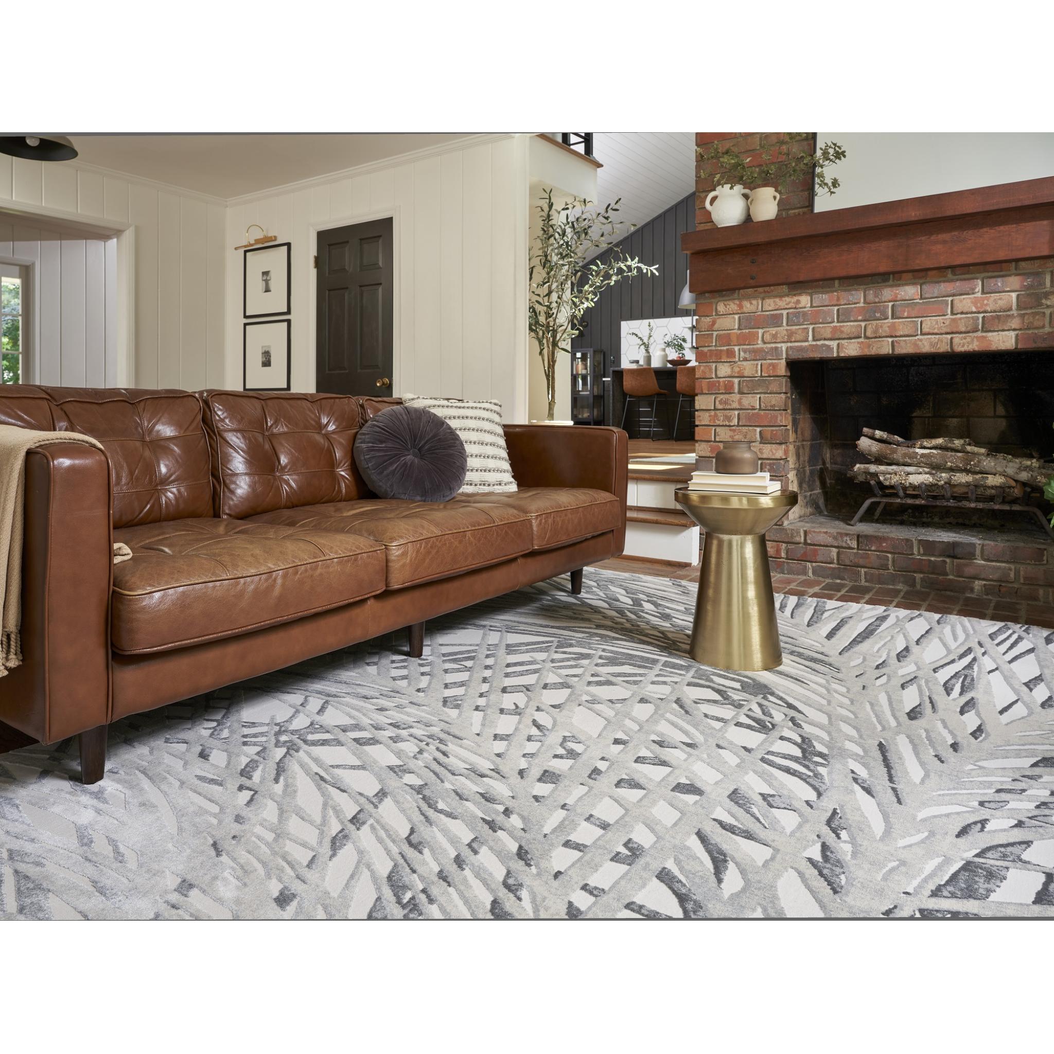 Rustic Textures RUS17 Modern Abstract Leaves Pattern Floral Rug in Ivory Grey Large 160x221 cm (5'3"x7'3")