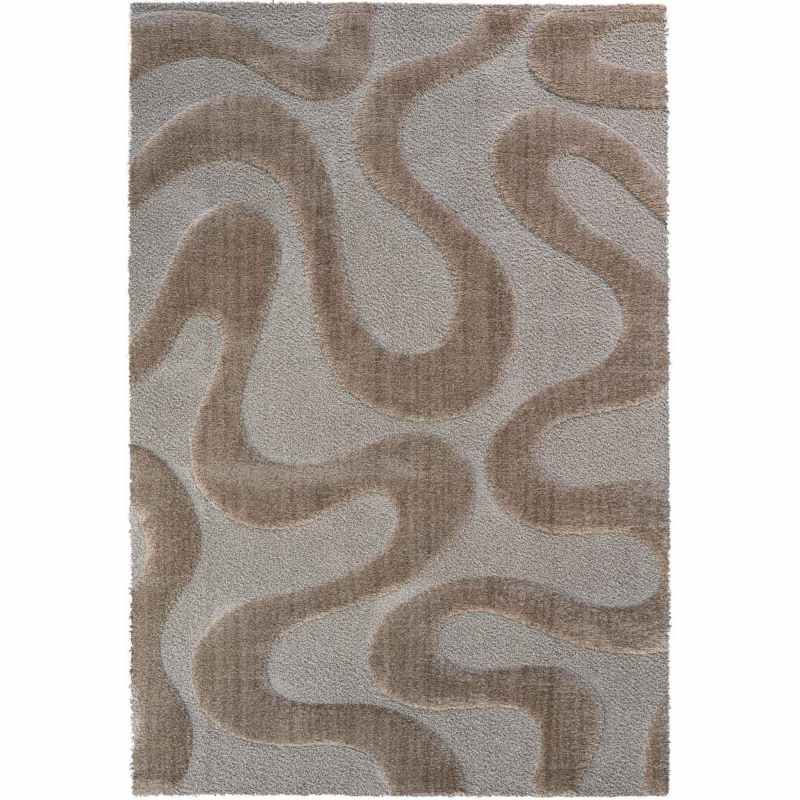 Cleo 13007 7222 Carved Shaggy Textured Rugs in Brown