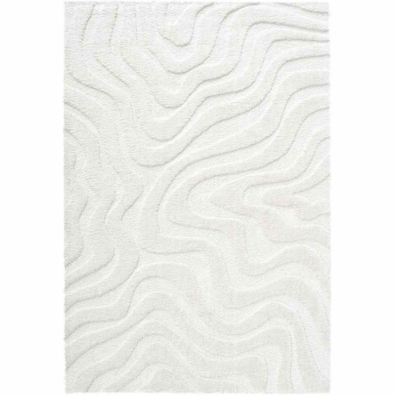 Cleo 13020 6191 Carved Shaggy Textured Rugs in Cream White