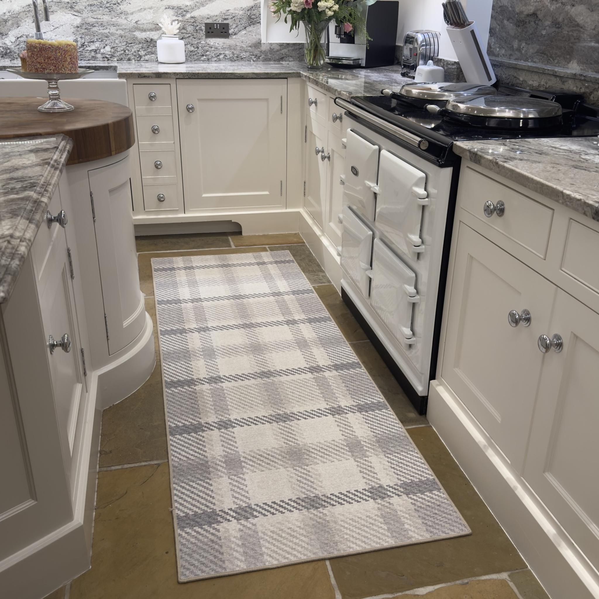 Hug Rug Eco-Washable Isla Plaid Natural Non-Slip Tartan Checked Rug Runner 75x220 cm (2'5"x7'3")