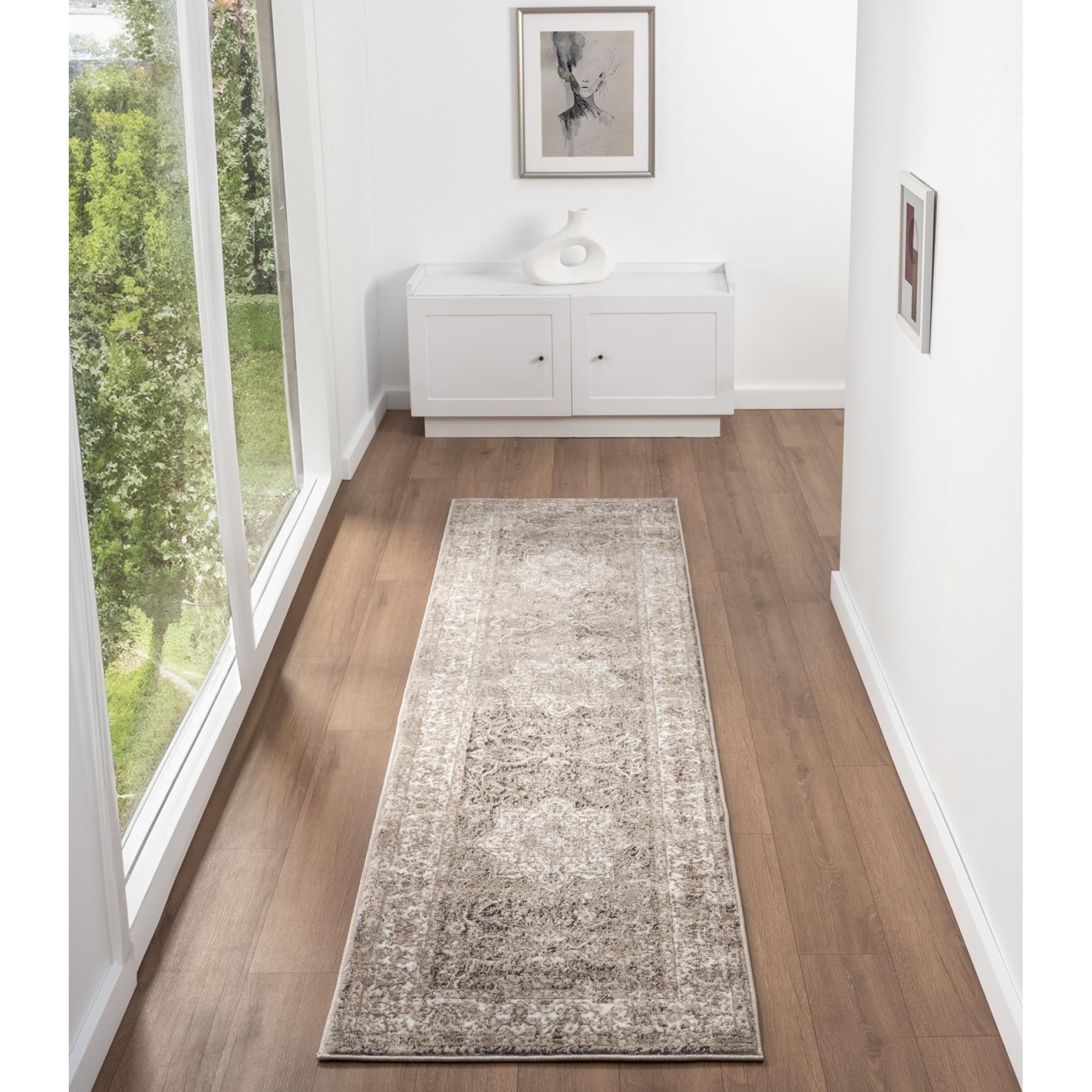 Vintage 865AC Traditional Classic Medallion Bordered Cream Light Beige Rug Hallway Runner Runner 66x230 cm (2'5"x7'7")