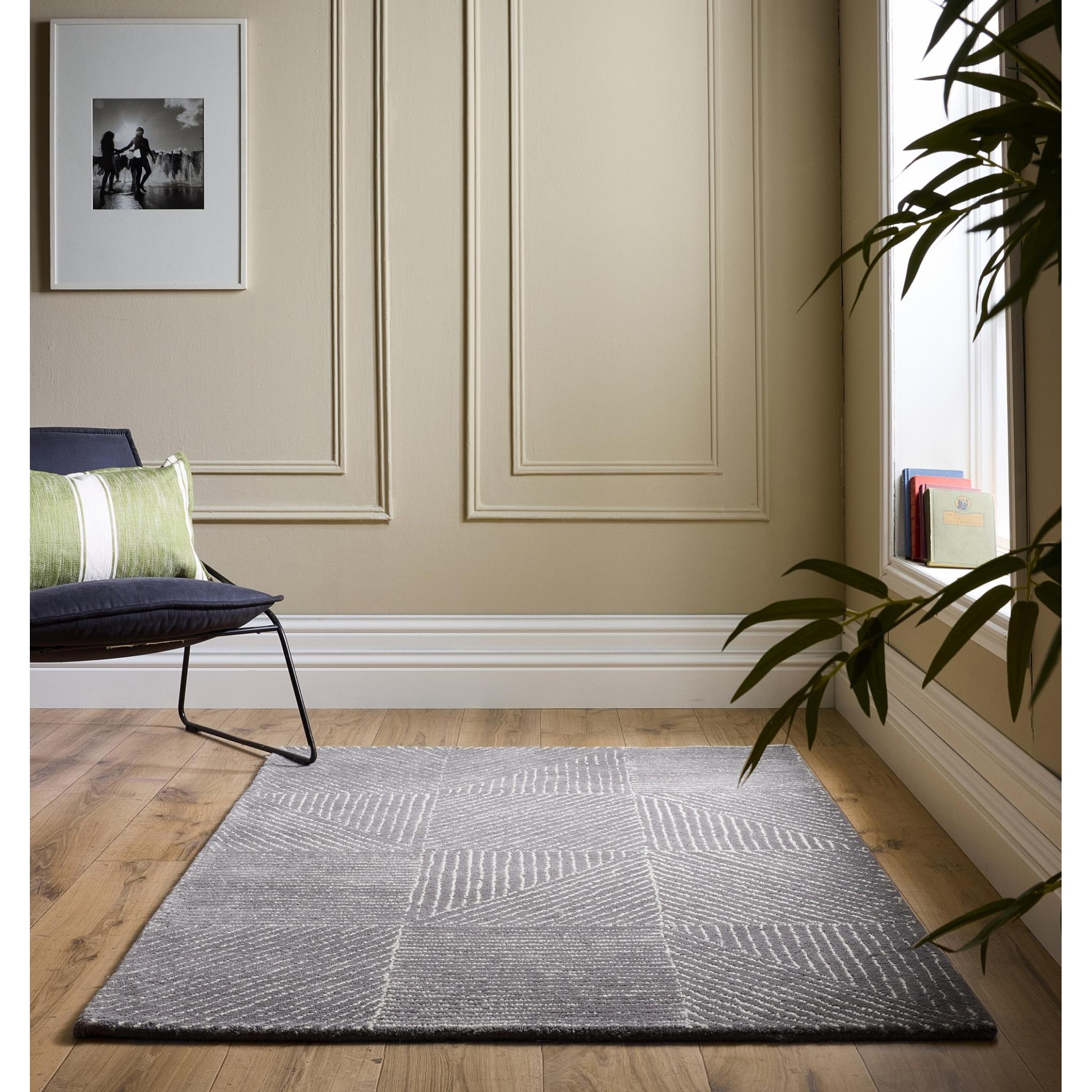 Origins Geometric Charcoal Modern Squared Striped Hand Tufted Wool Grey Rug Medium 120x170 cm (4'x5'6")