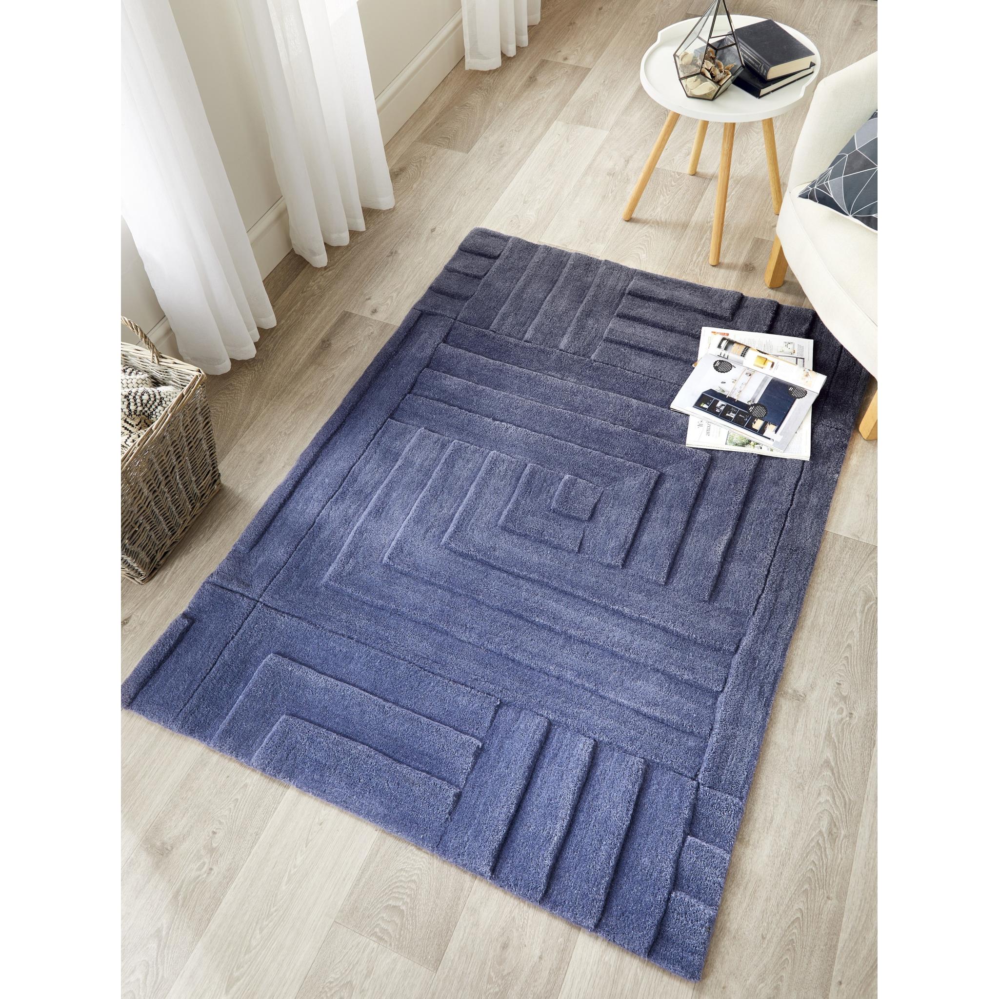 Origin Maze Rug Soft Wool High Quality Modern Linear Geometric Rug in Blue Medium 120x170 cm (4'x5'6")