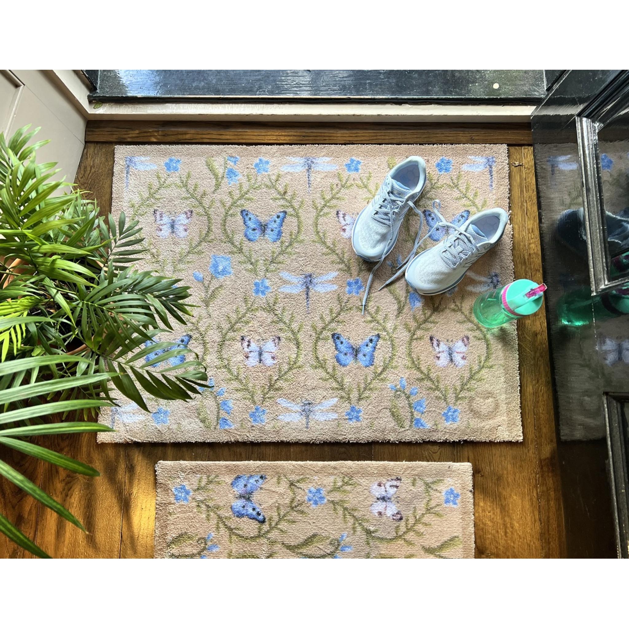 Hug Rug Wild Meadow Butterflies and dragonflies Soft Beige Home Entryway Doormat Hallway Rug 65x85 cm (2'1"x2'9")