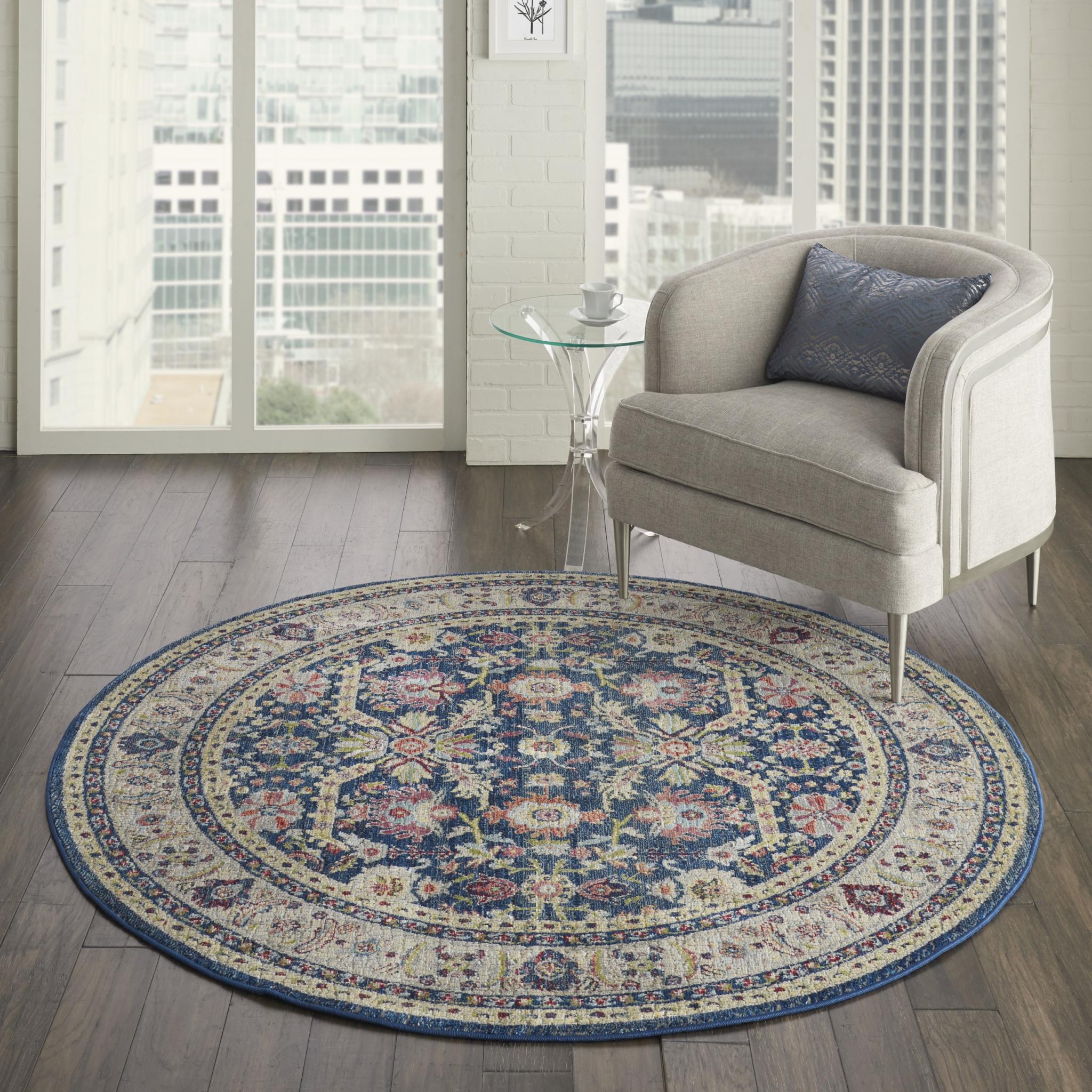Nourison Ankara Vintage Antique Traditional ANR13 Rug in Navy Blue Multi 122x122 cm (4'x4') Round