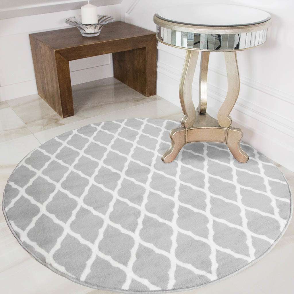 Toulouse Grey Modern Moroccan Trellis Circle Rug