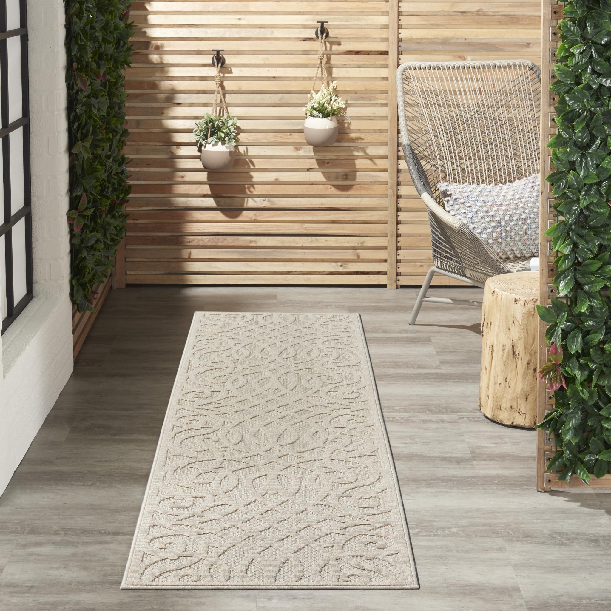 Outdoor Indoor Rug by Cozumel Nourison CZM04 Diamond 3D Modern Rug in Cream Runner 66x229 cm (2'2"x7'6")