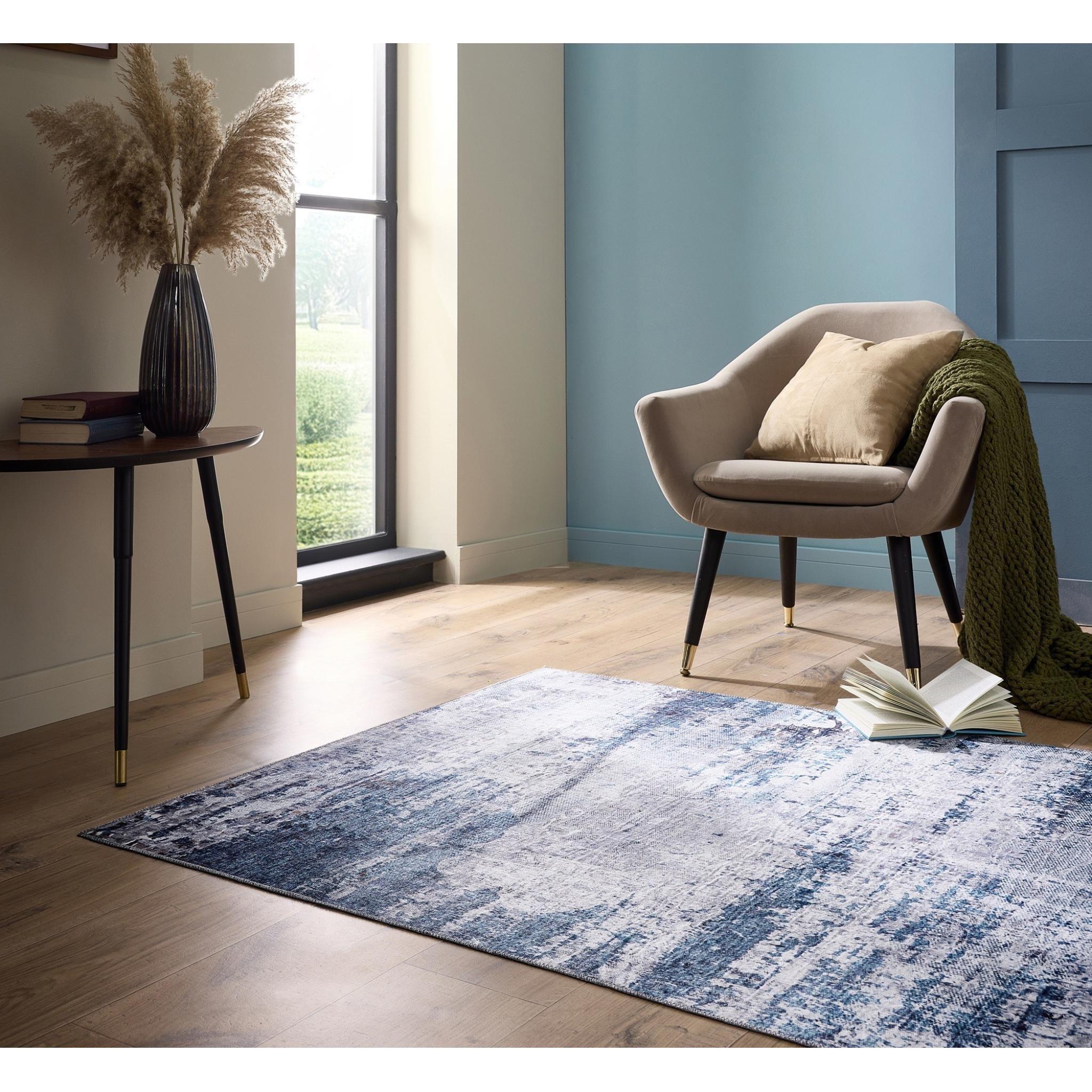 Origins Washable Arctic Scape Ice Modern Abstract Rug in Blue Cream Medium 120x170 cm (4'x5'6")