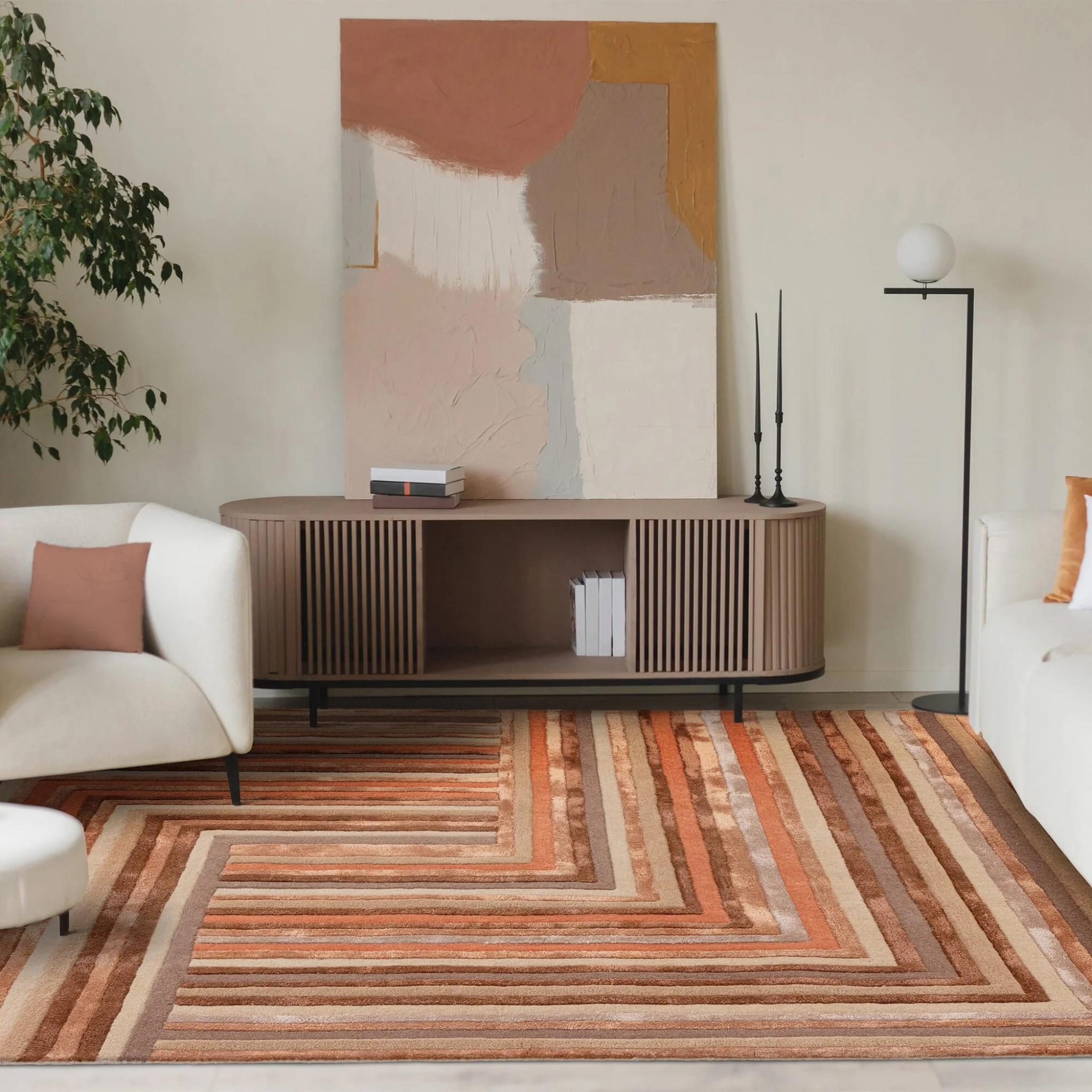 Matrix Network Wool Viscose Rug Modern 3D Striped Soft Silky Quality Rug Terracotta Medium 120x170 cm (4'x5'6")