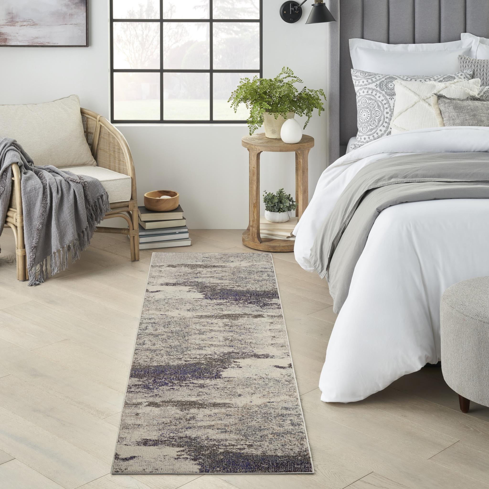 Celestial CES02 Modern Abstract Ivory Grey Rug by Nourison Runner 61x180 cm (2'x6')