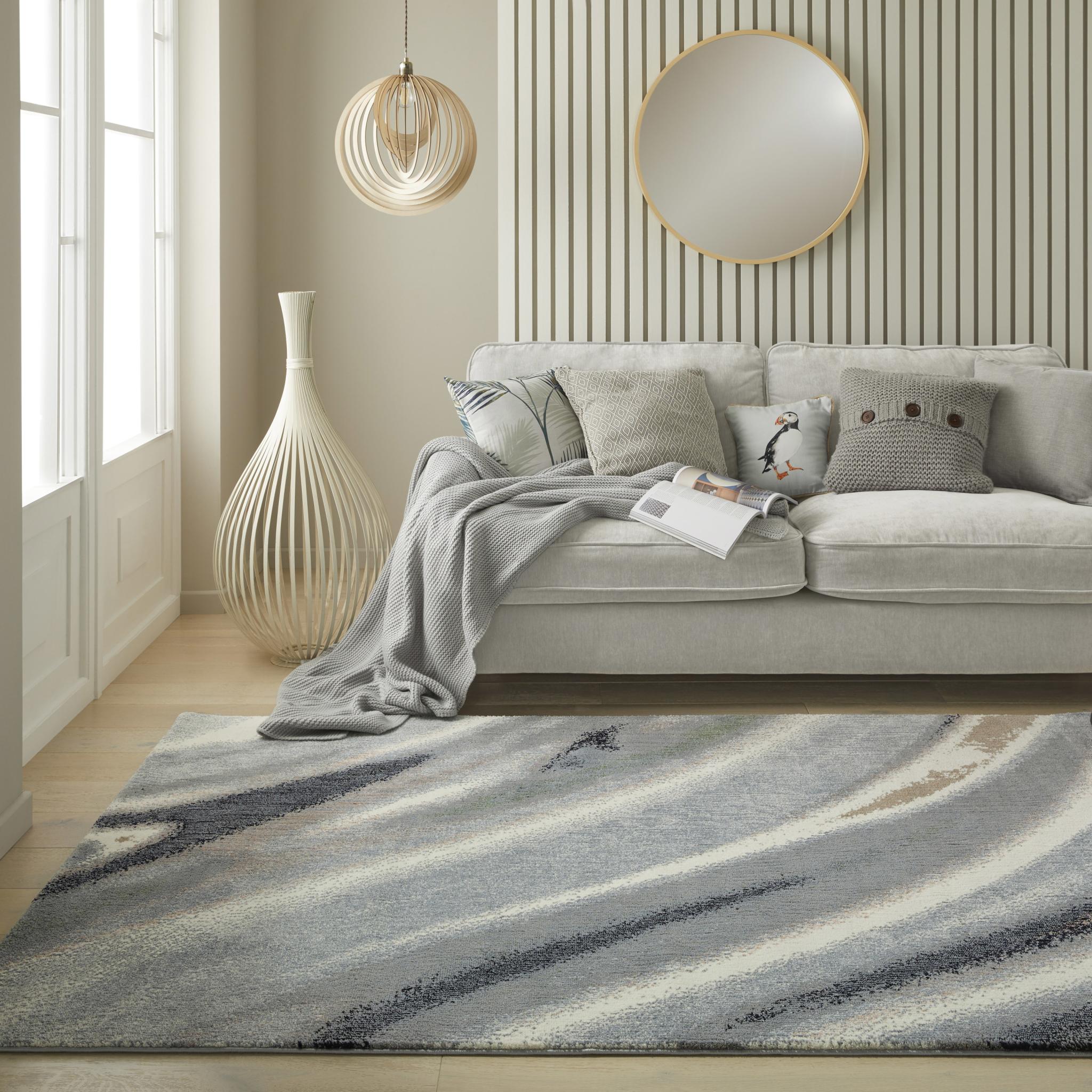 Amara AMA106 Rug Modern Abstract Onyx Granite Stone Patterns Rug in Ivory Grey Blue Small 80x150 cm (2'6"x5')
