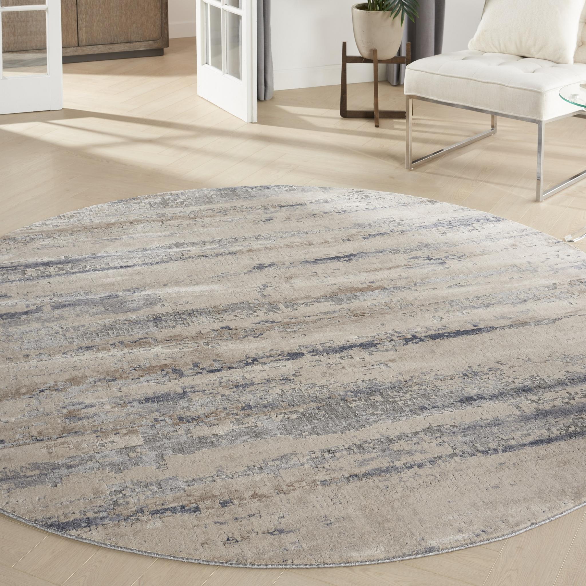Rustic Textures RUS04 Modern Abstract Rug in Beige Grey Round X-Large 239x239 cm (7'10''x7'10'')