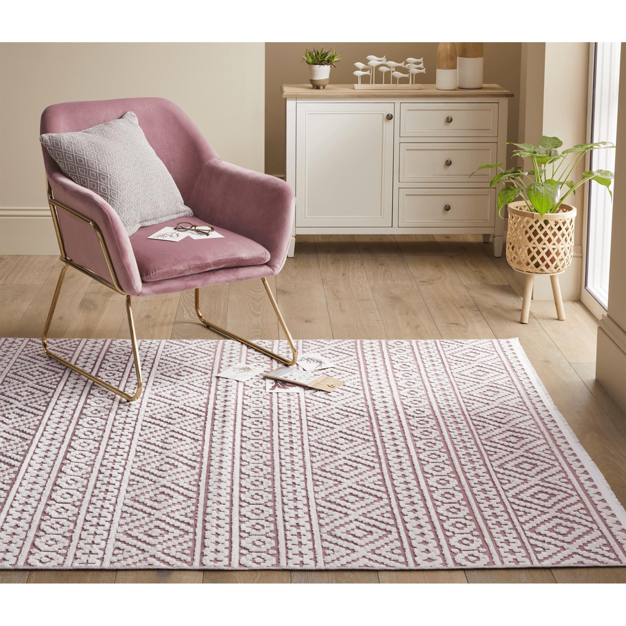 Jazz Indoor Outdoor Rug Garden Bedroom Living Room Patio Boho Flatweave Rug by Concept Looms JAZ05 Rose Large 160x220 cm (5'3"x7'6")