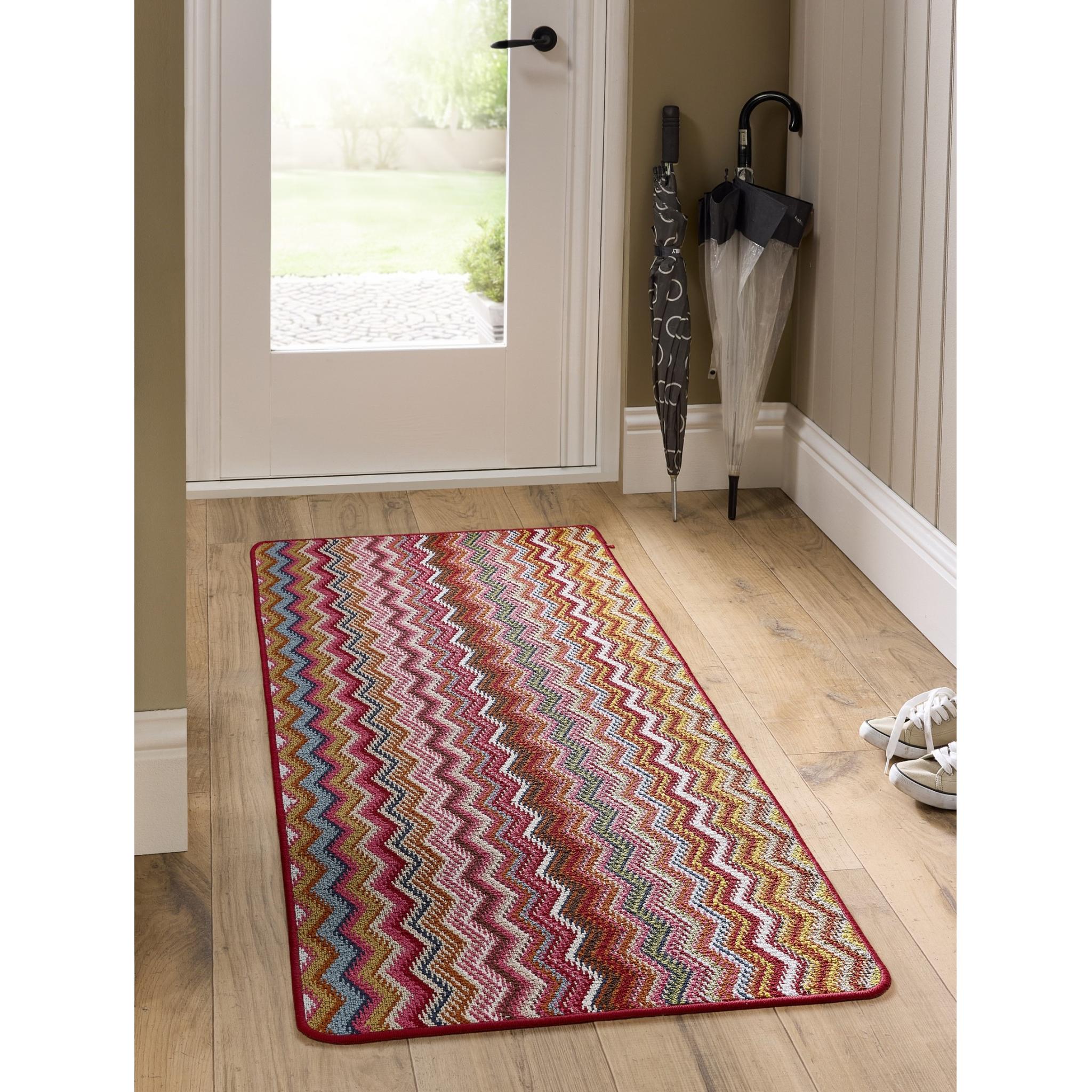 My Mat Stain Resistant Washable Home Entrance, Kitchen, Hallway, Entryway Non-Slip Rug Candy in Multi Bright ZigZag Colours 67x100 cm (2'3"x3'3")