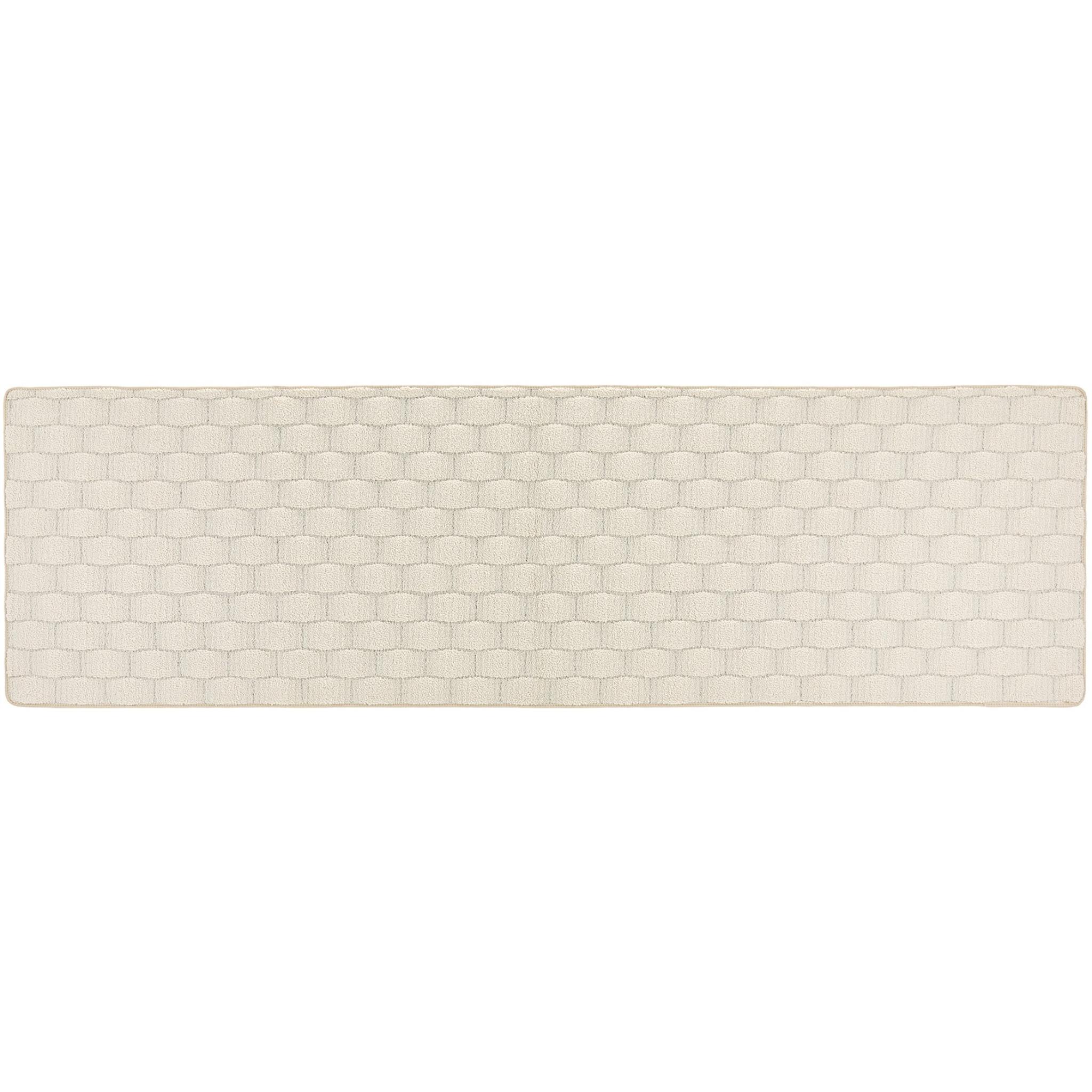 Washable Basket Sculptred Rug for Door Entrance Basketweave Pattern Non-Slip Rug in Ivory White Long Runner 67x230 cm (2'2"x7'7")