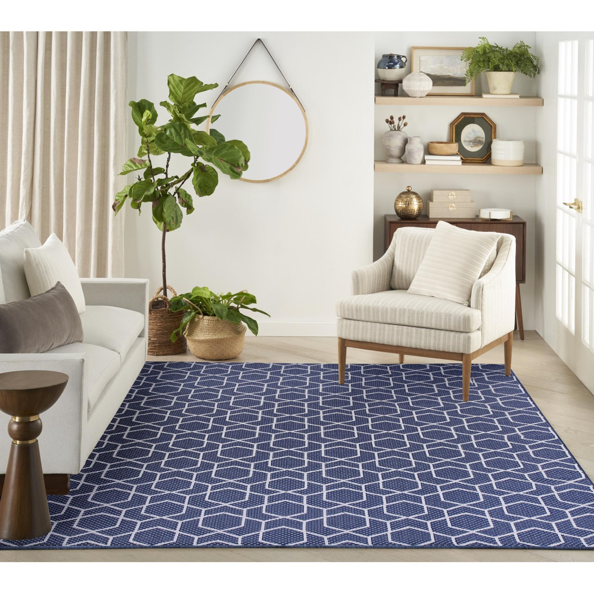 Horizon Indoor Outdoor Rug Modern Geometric Classic Trellis HOZ01 Navy Rug by Nourison Extra Large 274 x 366 cm (9'x12')