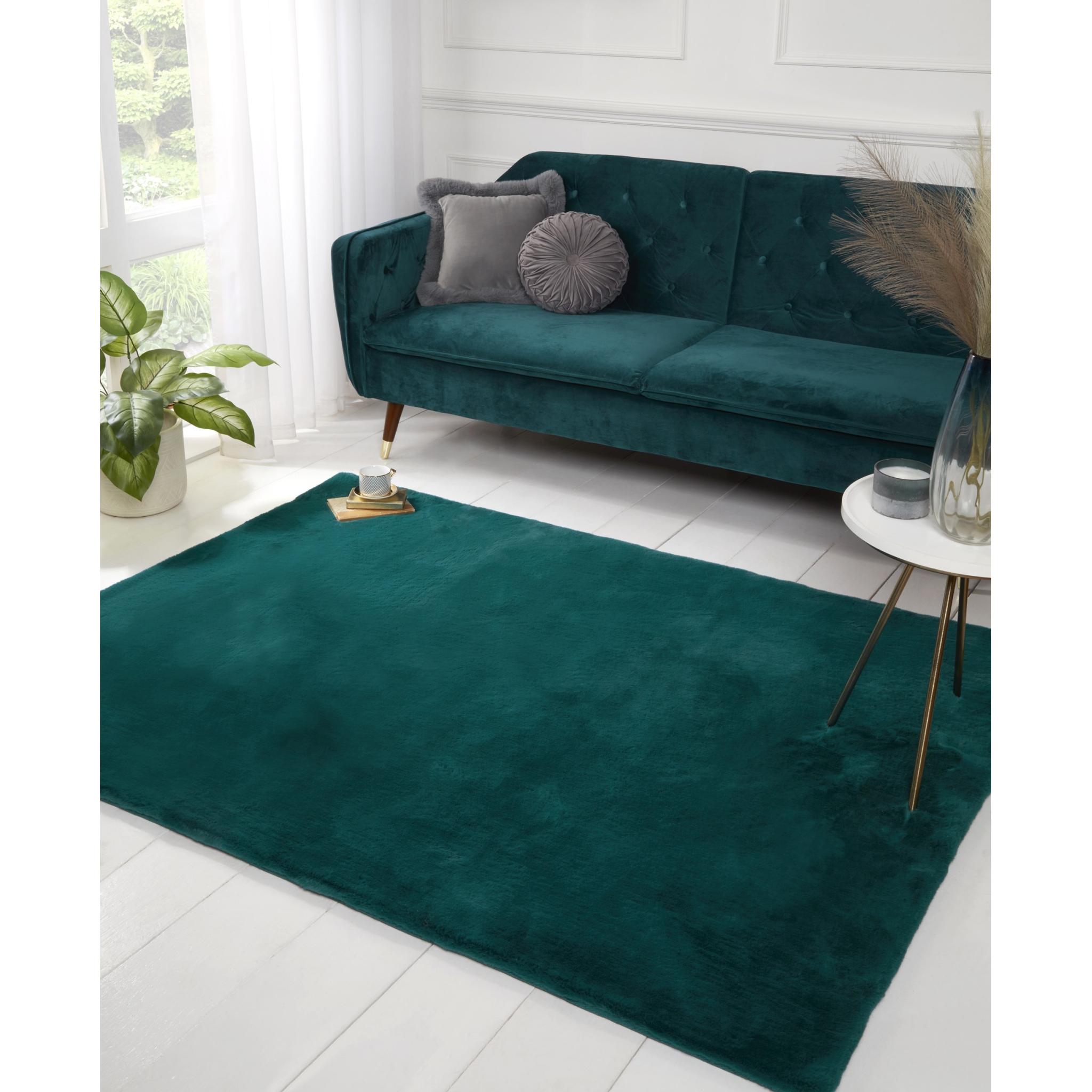 Luxe Faux Fur Plain Super Soft Shaggy Rug in Teal Small 80x150 cm (2'6"x5')
